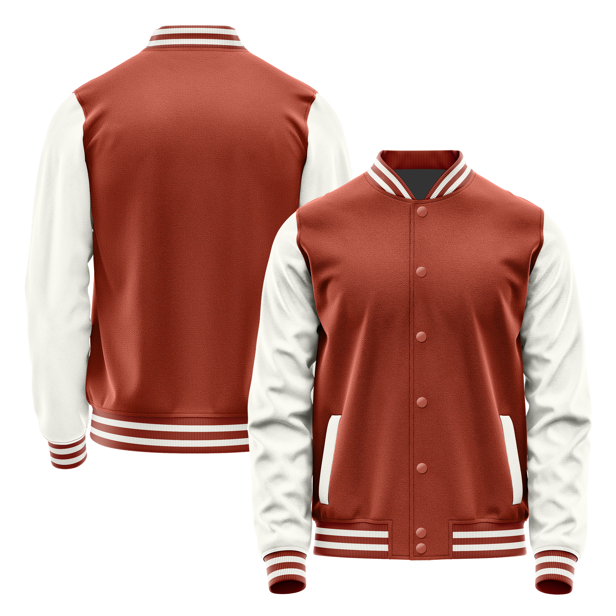 Custom Coral Red Varsity Jacket White Leather Sleeves JG16181618