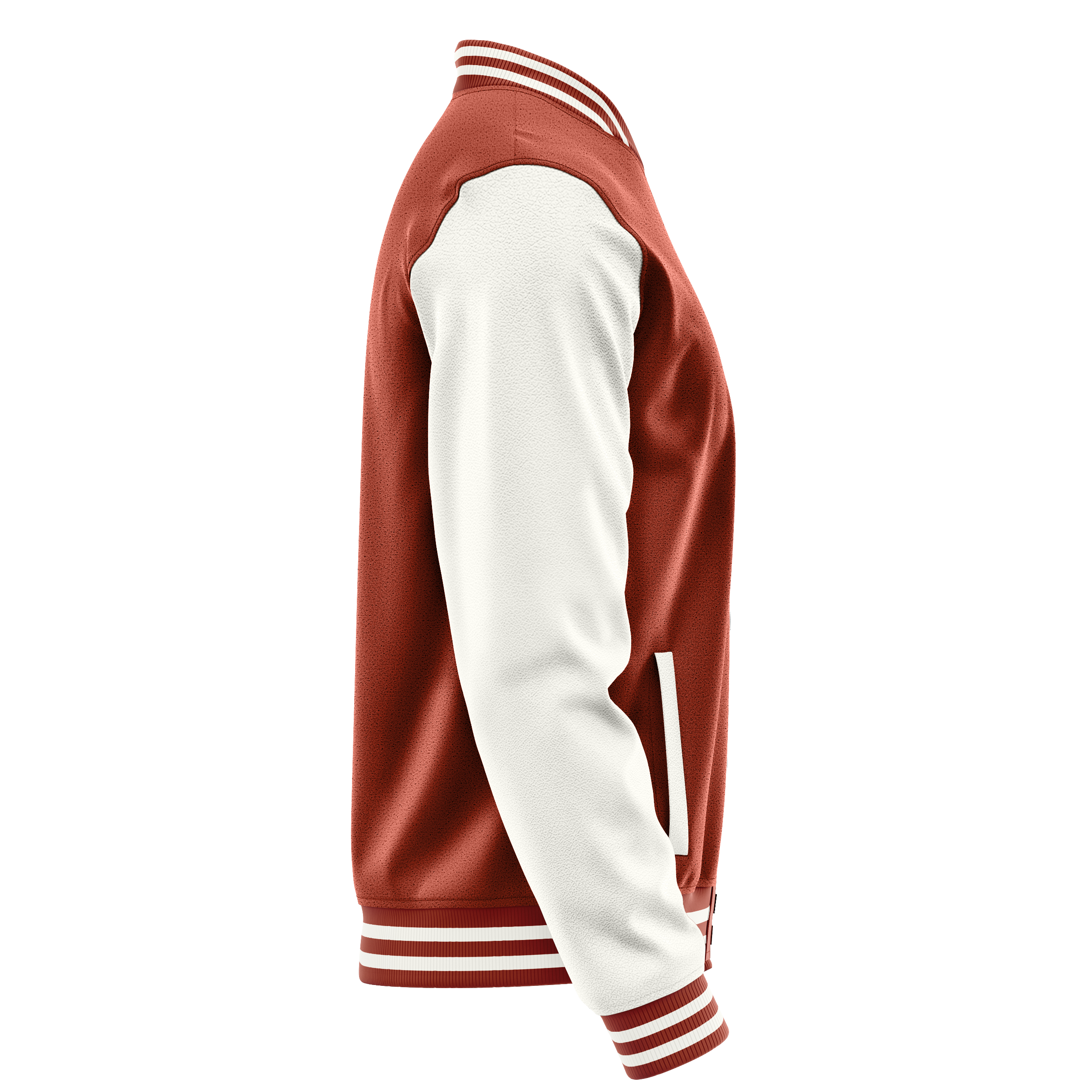 Custom Coral Red Varsity Jacket White Leather Sleeves JG16181618