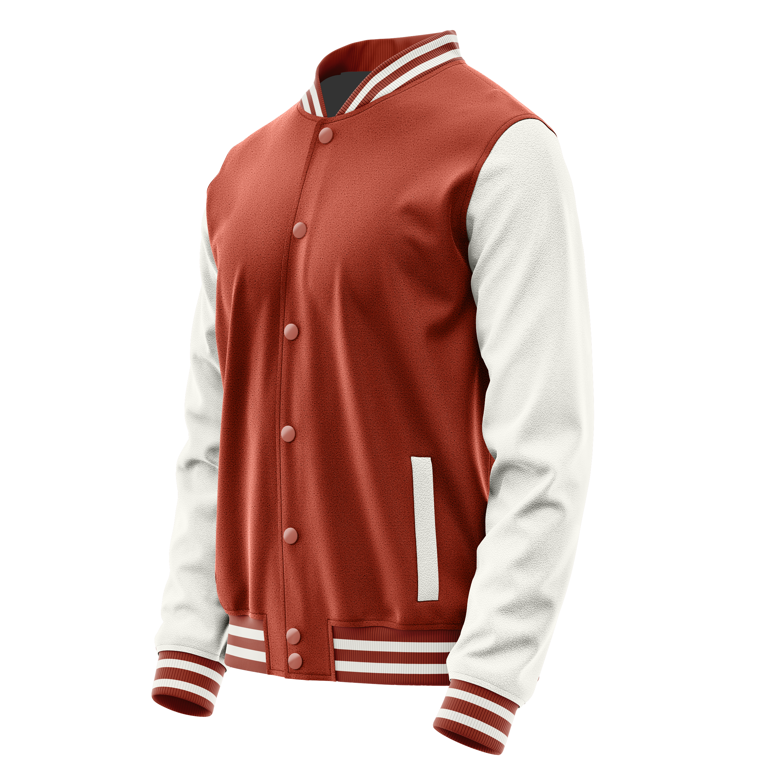 Custom Coral Red Varsity Jacket White Leather Sleeves JG16181618