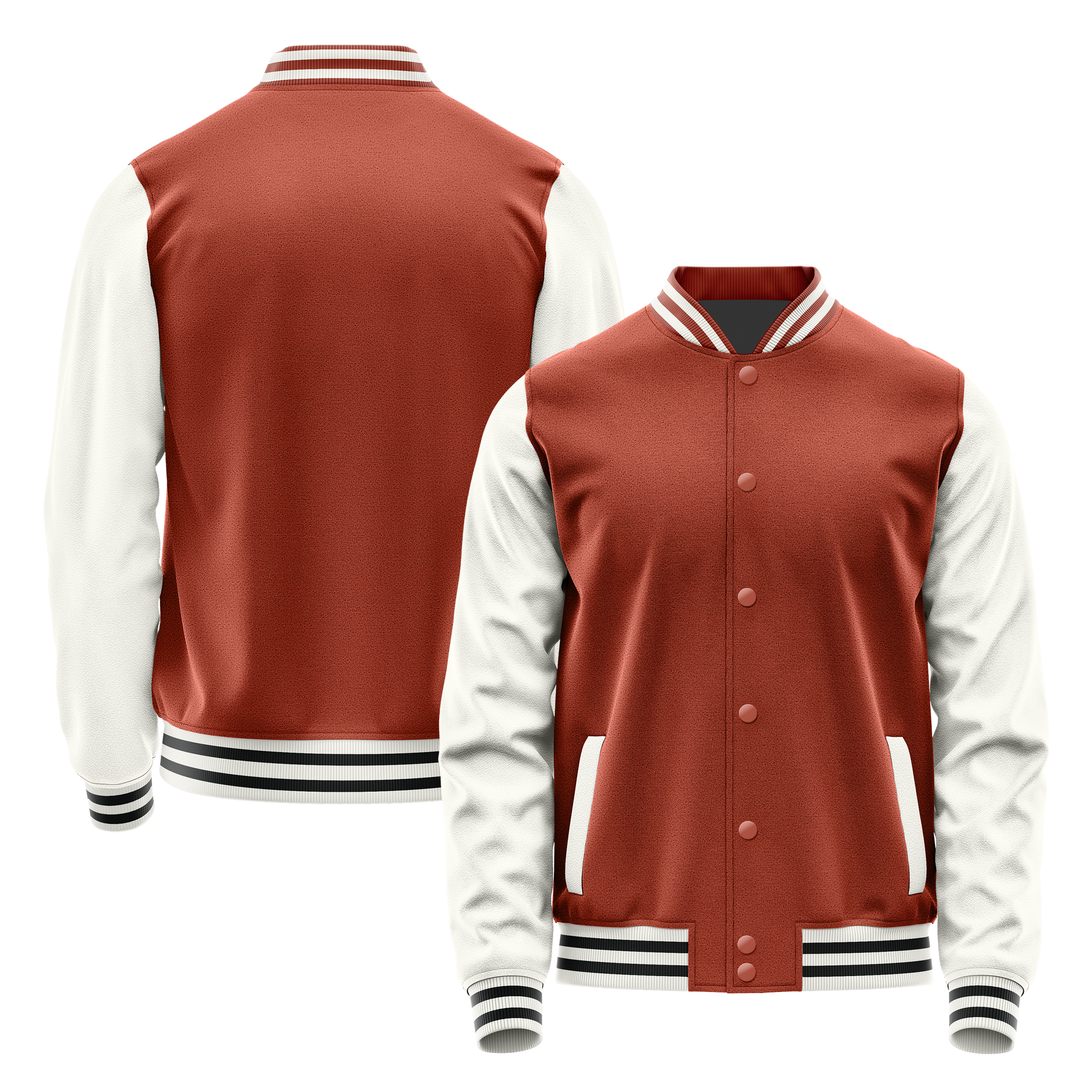 Custom Coral Red Varsity Jacket White Leather Sleeves JG16181618(1817)