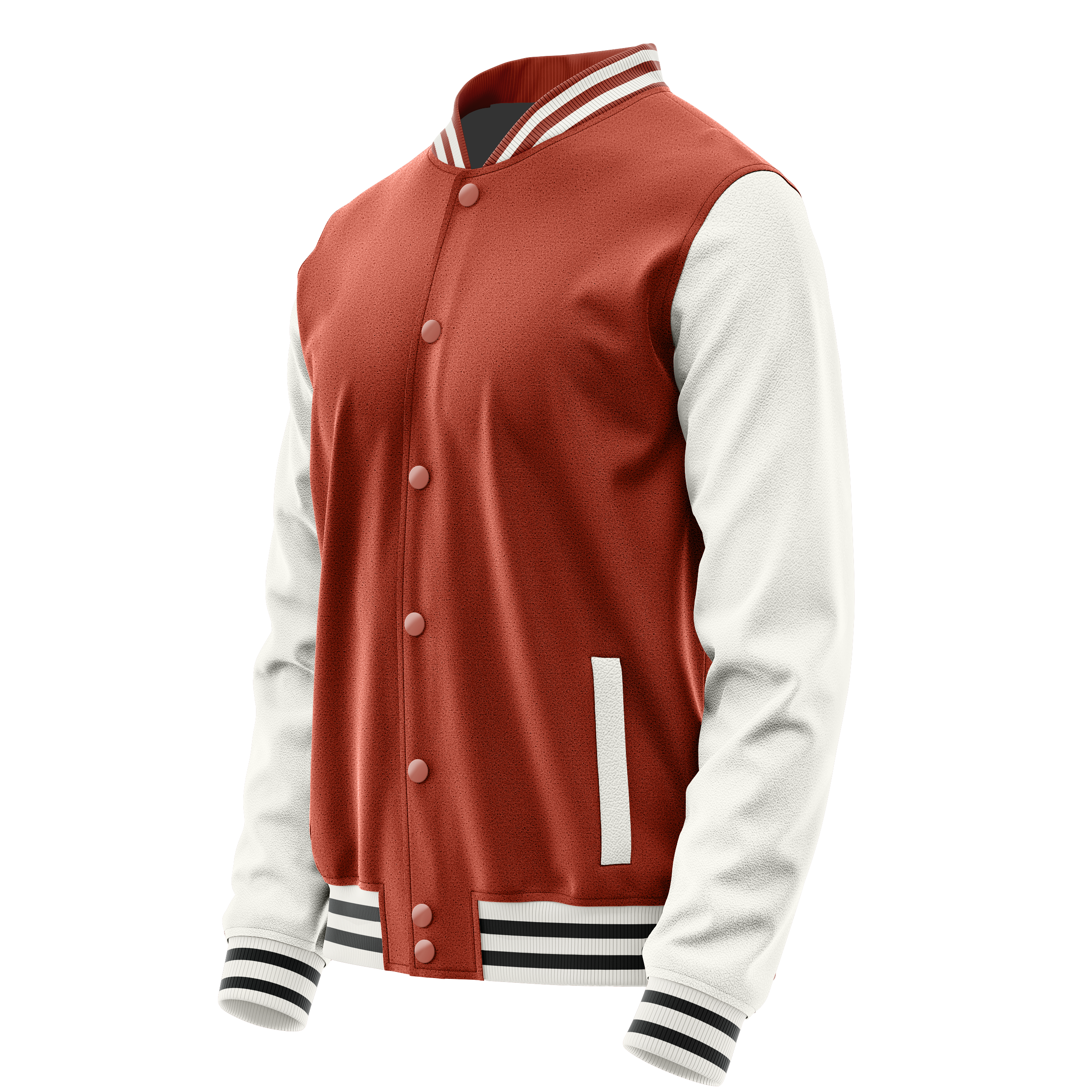 Custom Coral Red Varsity Jacket White Leather Sleeves JG16181618(1817)