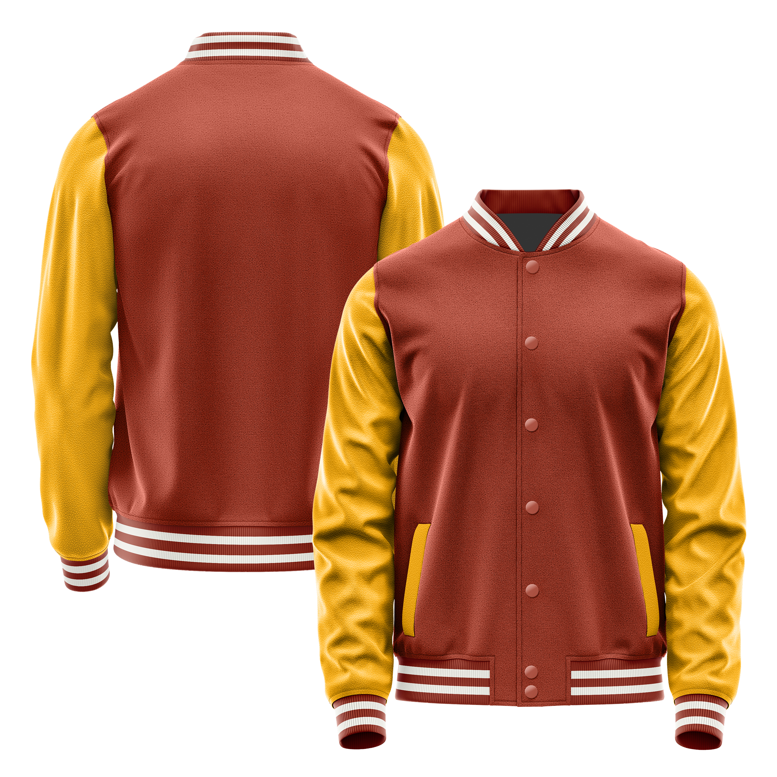 Custom Coral Red Varsity Jacket Yellow Leather Sleeves JG16191618