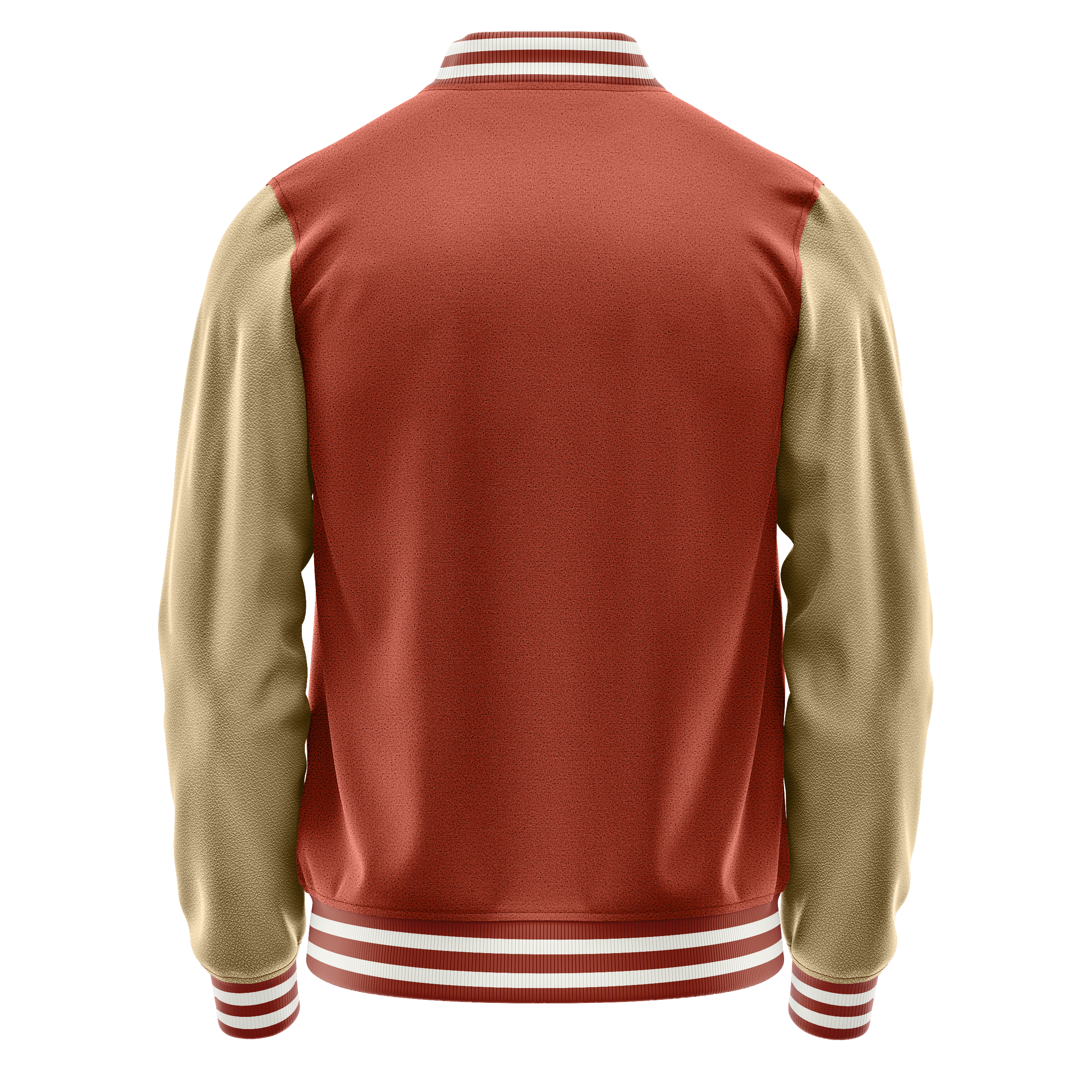 Custom Coral Red Varsity Jacket Light Khaki Leather Sleeves JG16251618