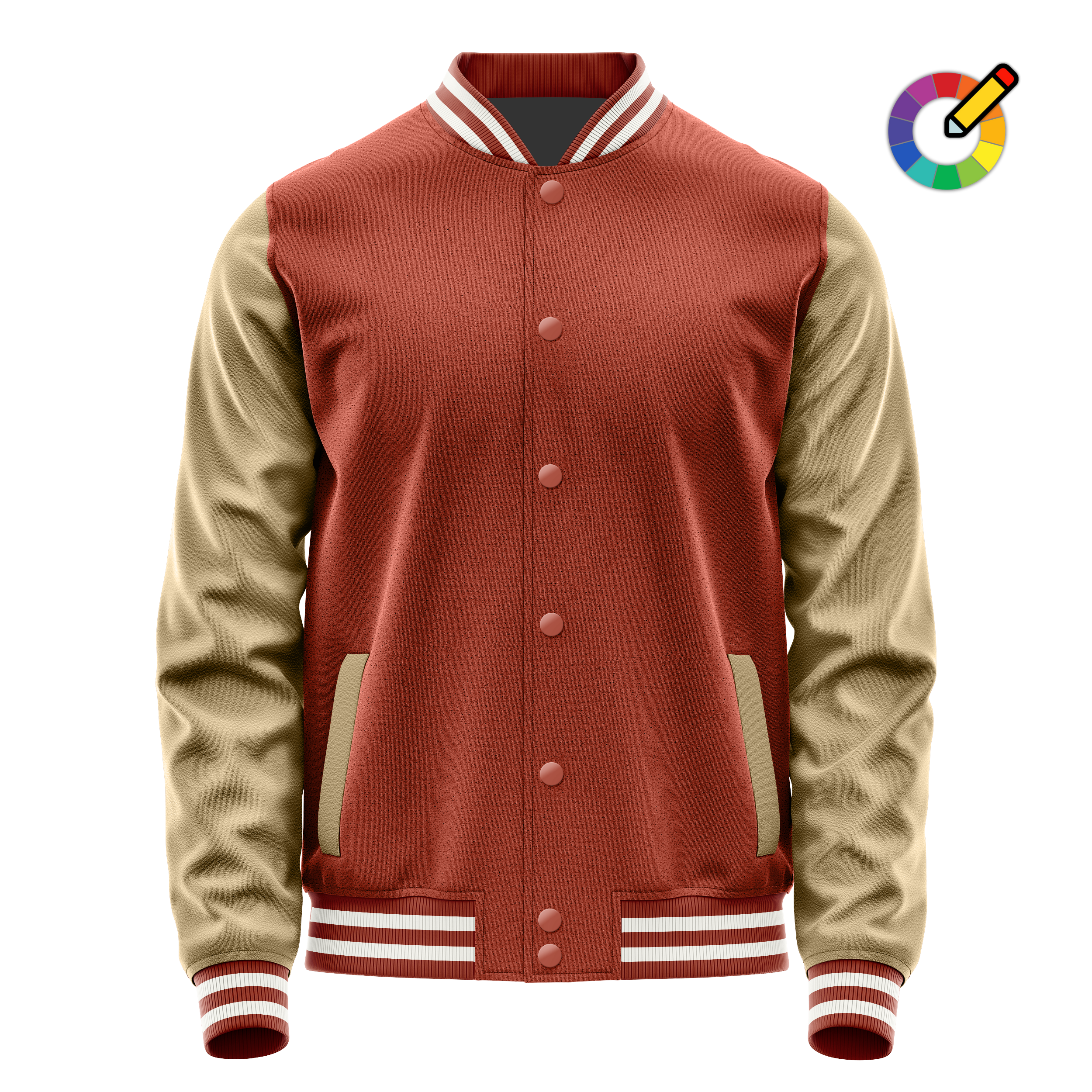 Custom Coral Red Varsity Jacket Light Khaki Leather Sleeves JG16251618