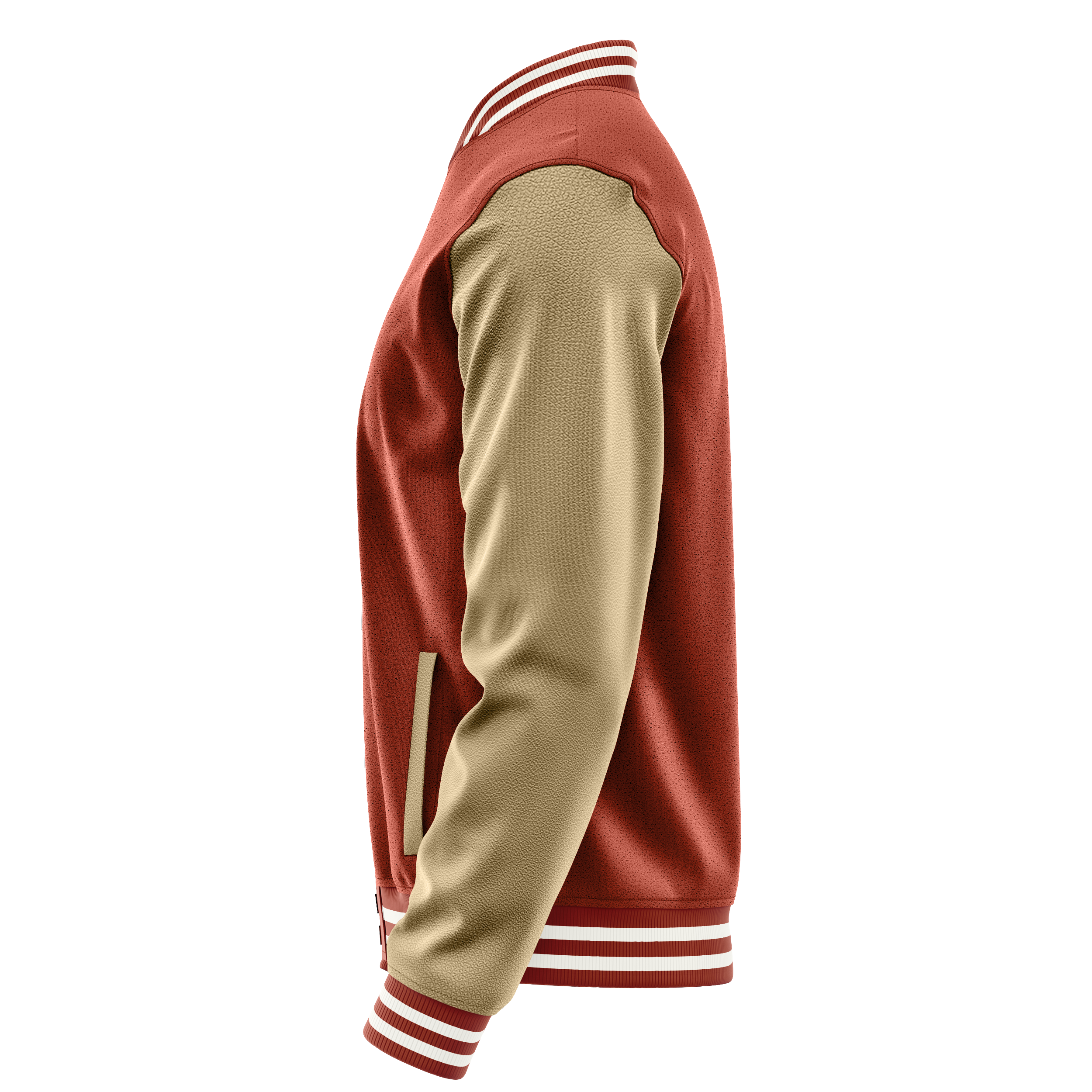 Custom Coral Red Varsity Jacket Light Khaki Leather Sleeves JG16251618