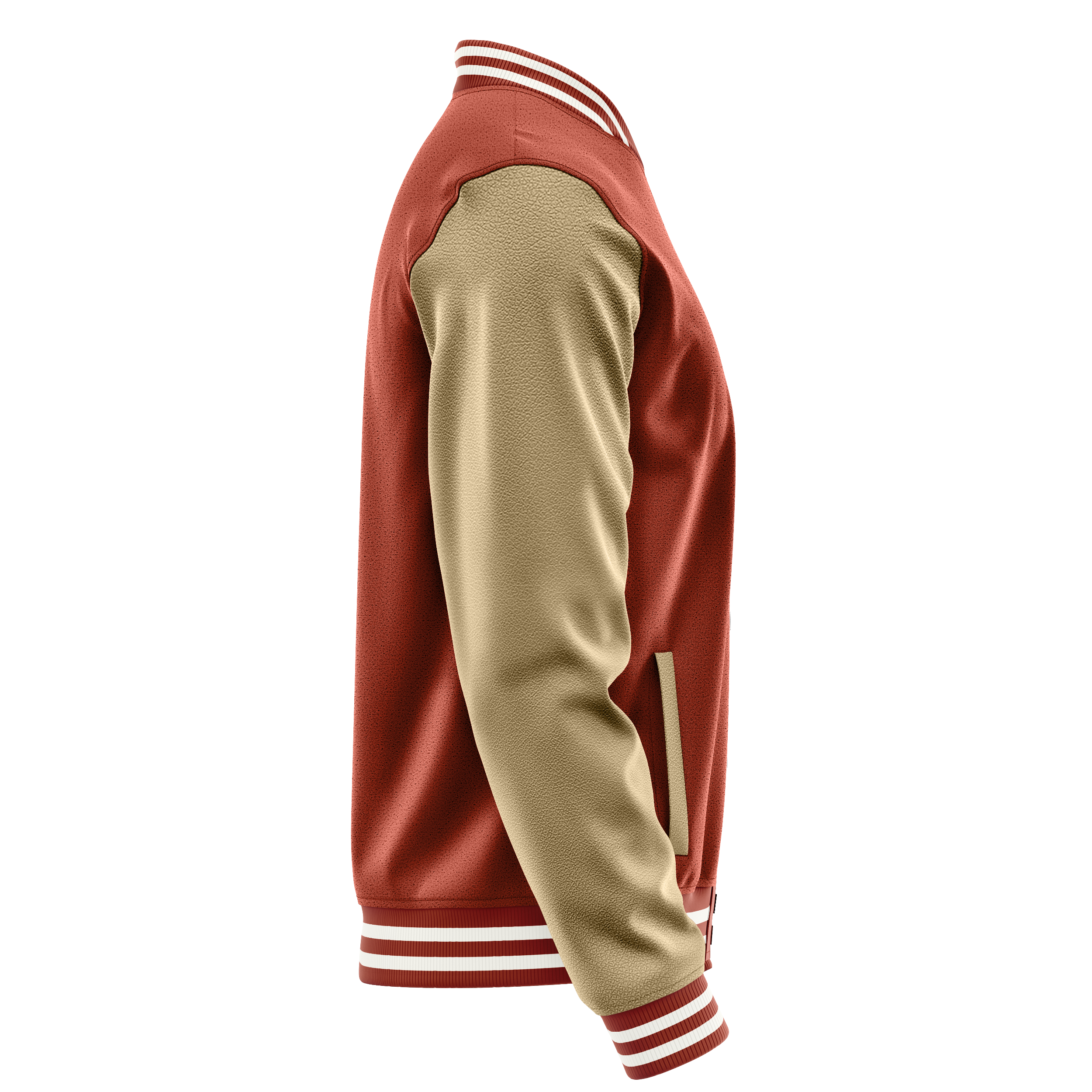 Custom Coral Red Varsity Jacket Light Khaki Leather Sleeves JG16251618