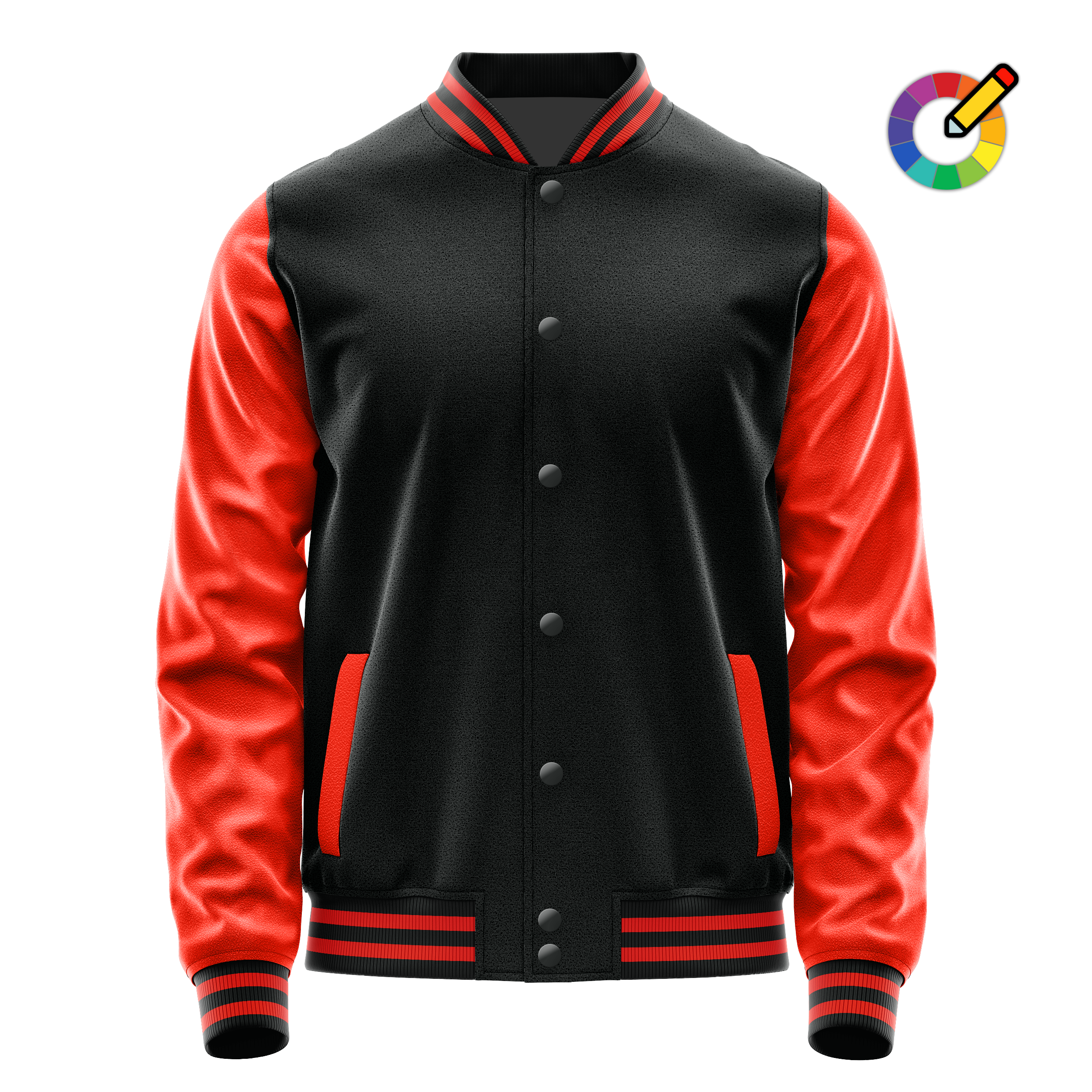 Custom Black Varsity Jacket Orange Red Leather Sleeves JG17121712