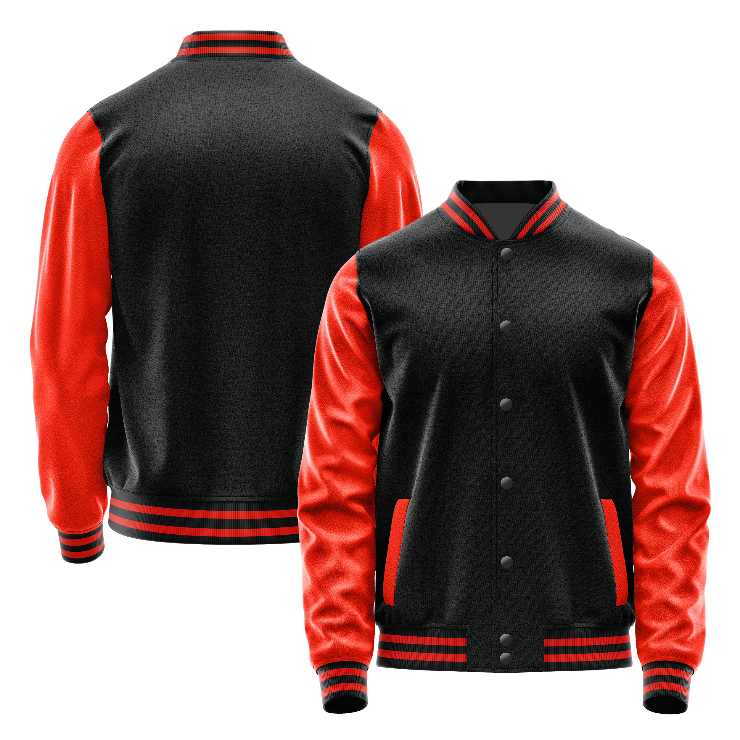 Custom Black Varsity Jacket Orange Red Leather Sleeves JG17121712