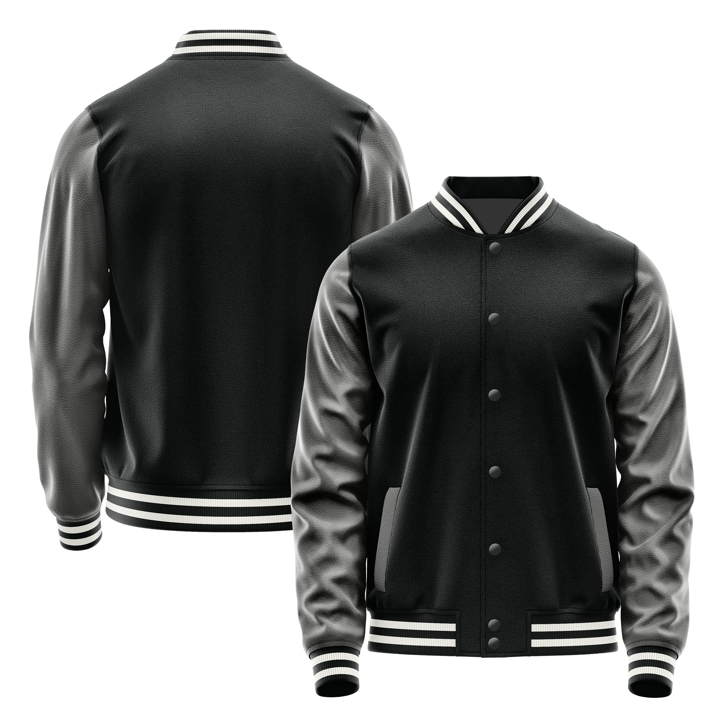 Custom Black Varsity Jacket Dark Grey Leather Sleeves JG17201718