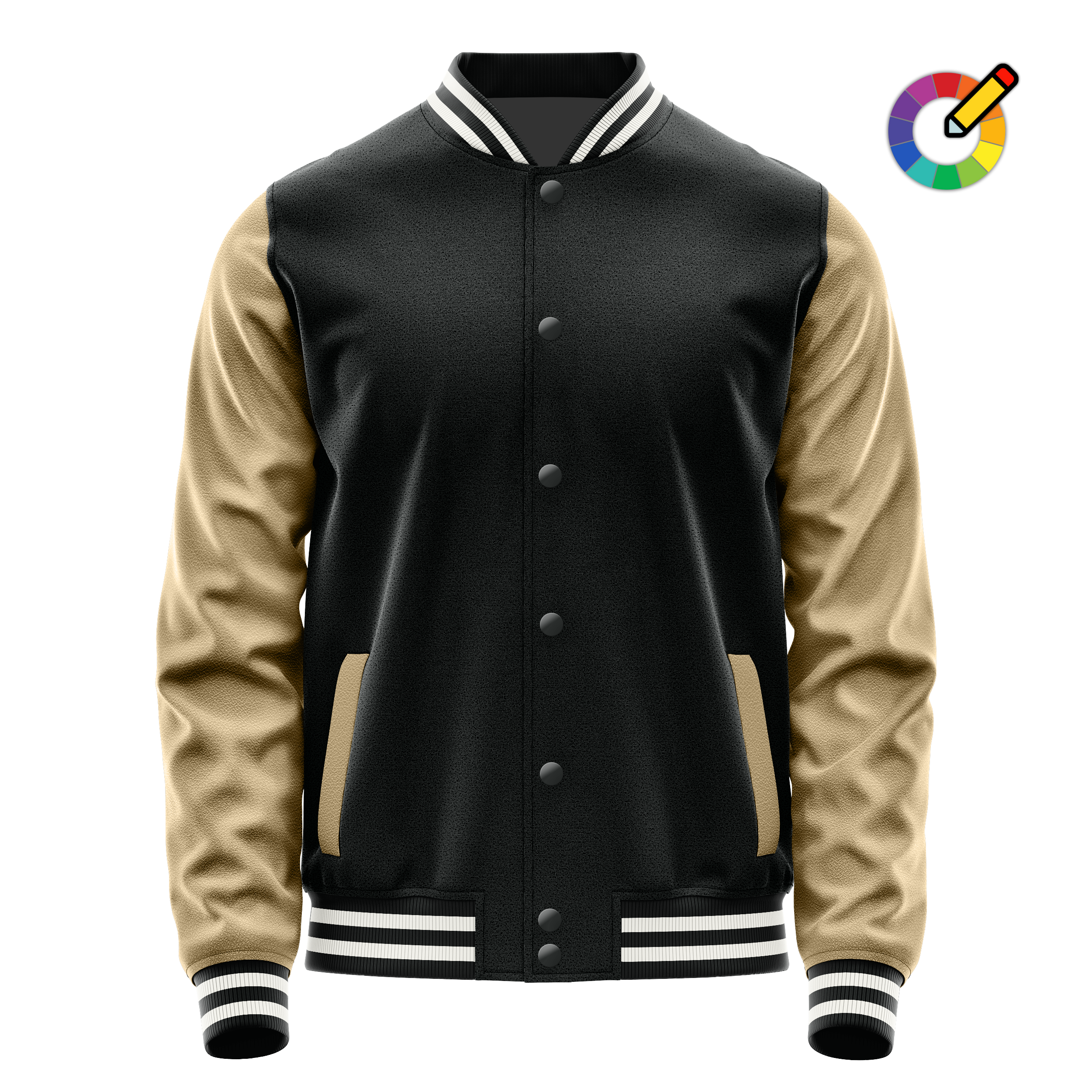 Custom Black Varsity Jacket Light Khaki Leather Sleeves JG17251718