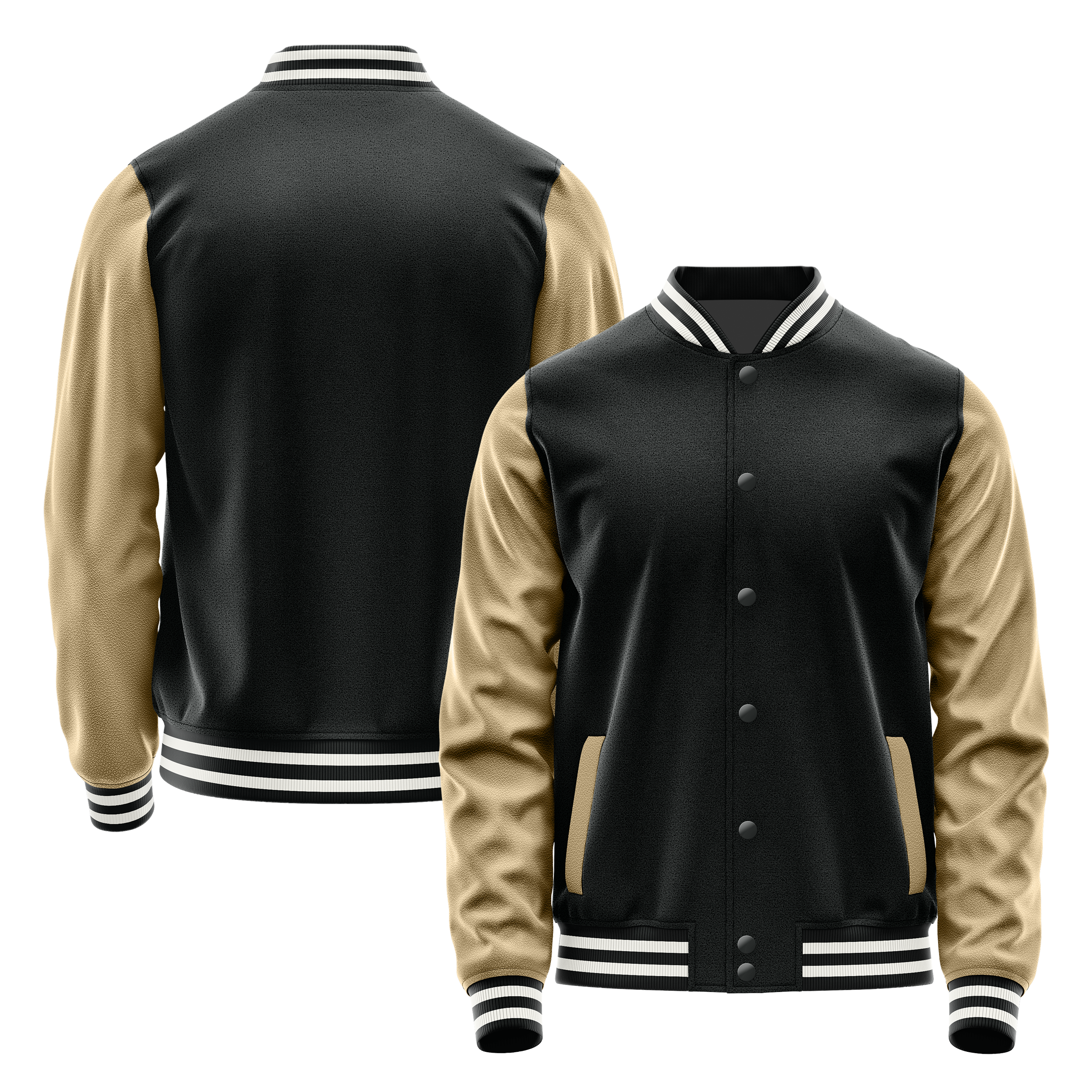 Custom Black Varsity Jacket Light Khaki Leather Sleeves JG17251718