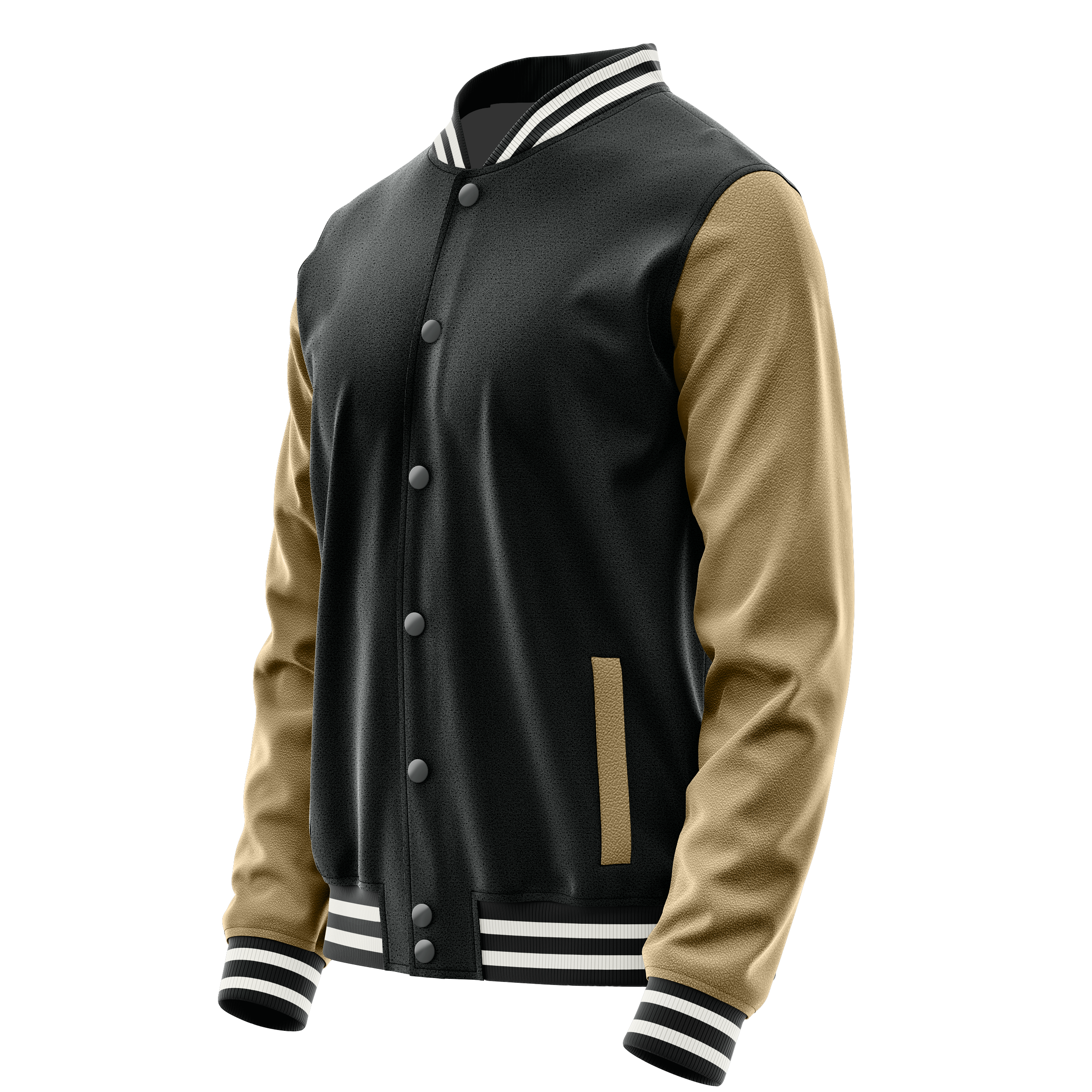 Custom Black Varsity Jacket Light Khaki Leather Sleeves JG17251718