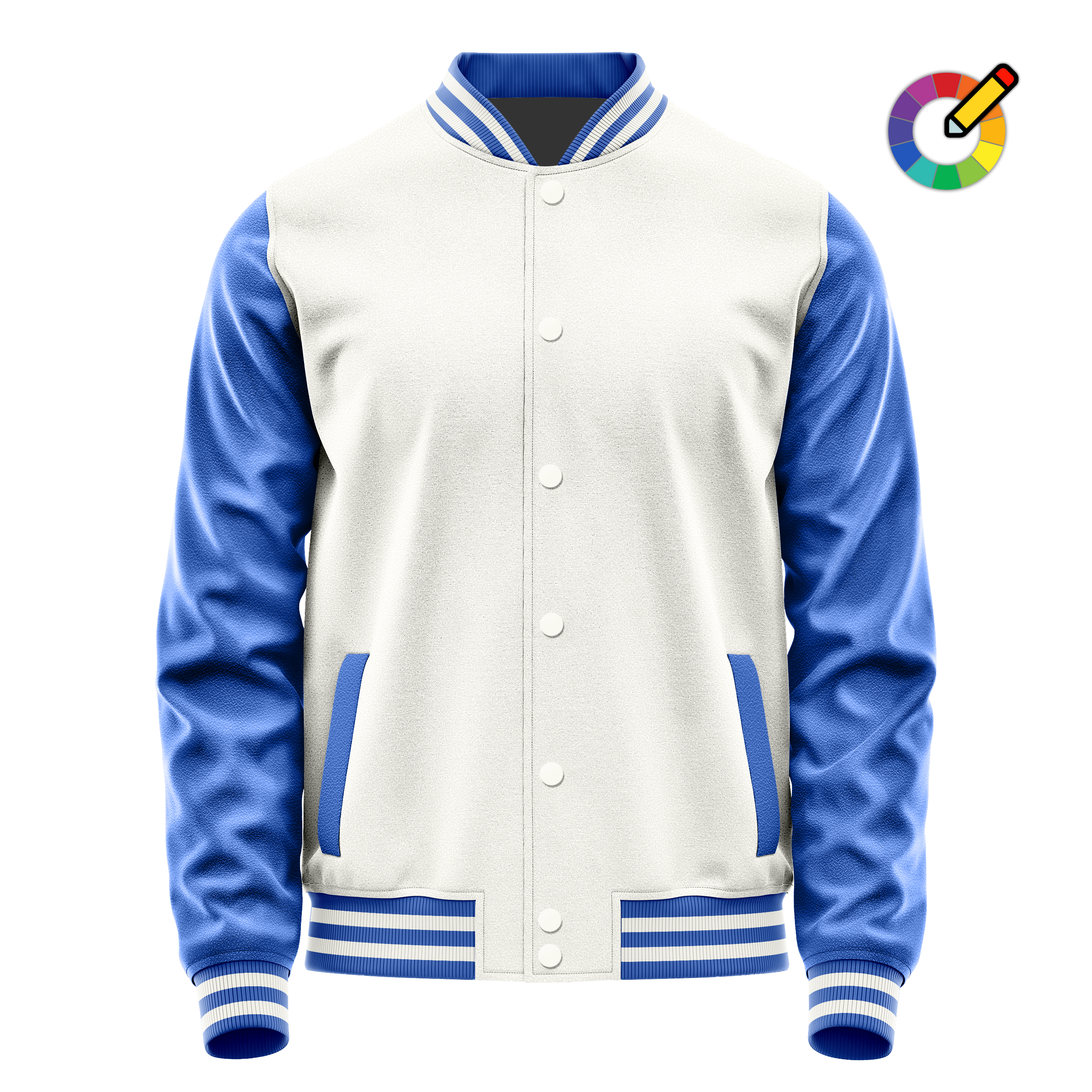 Custom White Varsity Jacket Sky Blue Leather Sleeves JG18090918