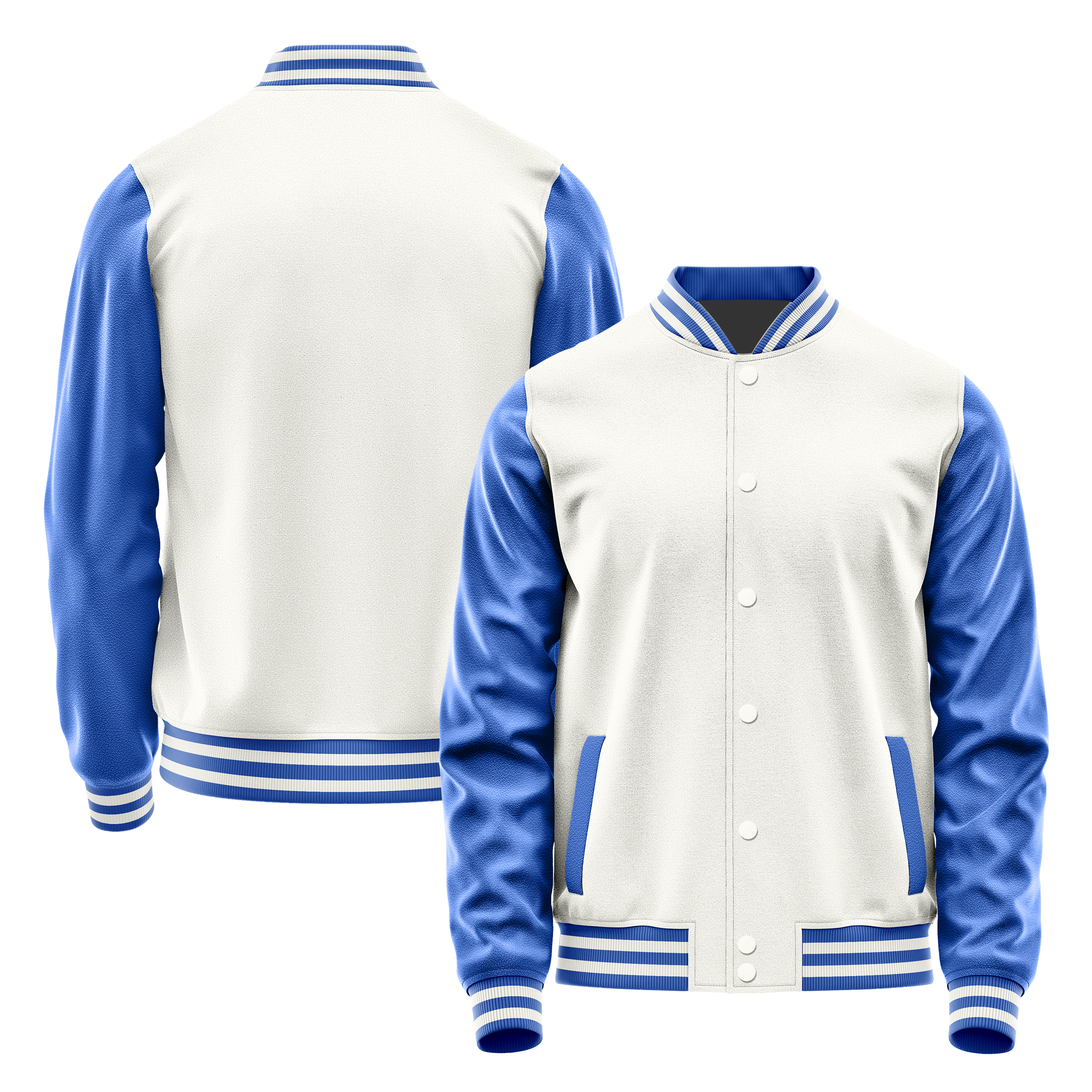 Custom White Varsity Jacket Sky Blue Leather Sleeves JG18090918