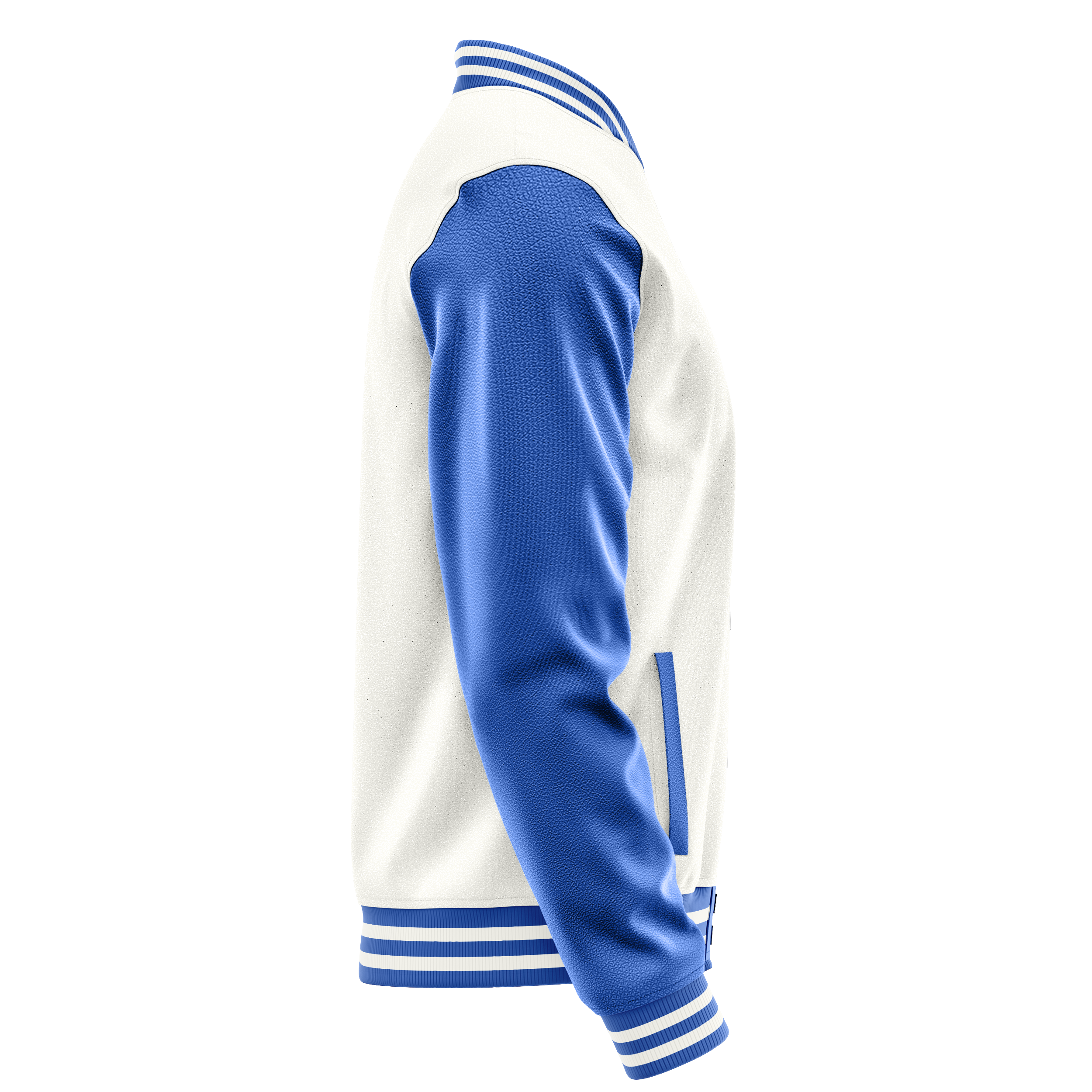 Custom White Varsity Jacket Sky Blue Leather Sleeves JG18090918