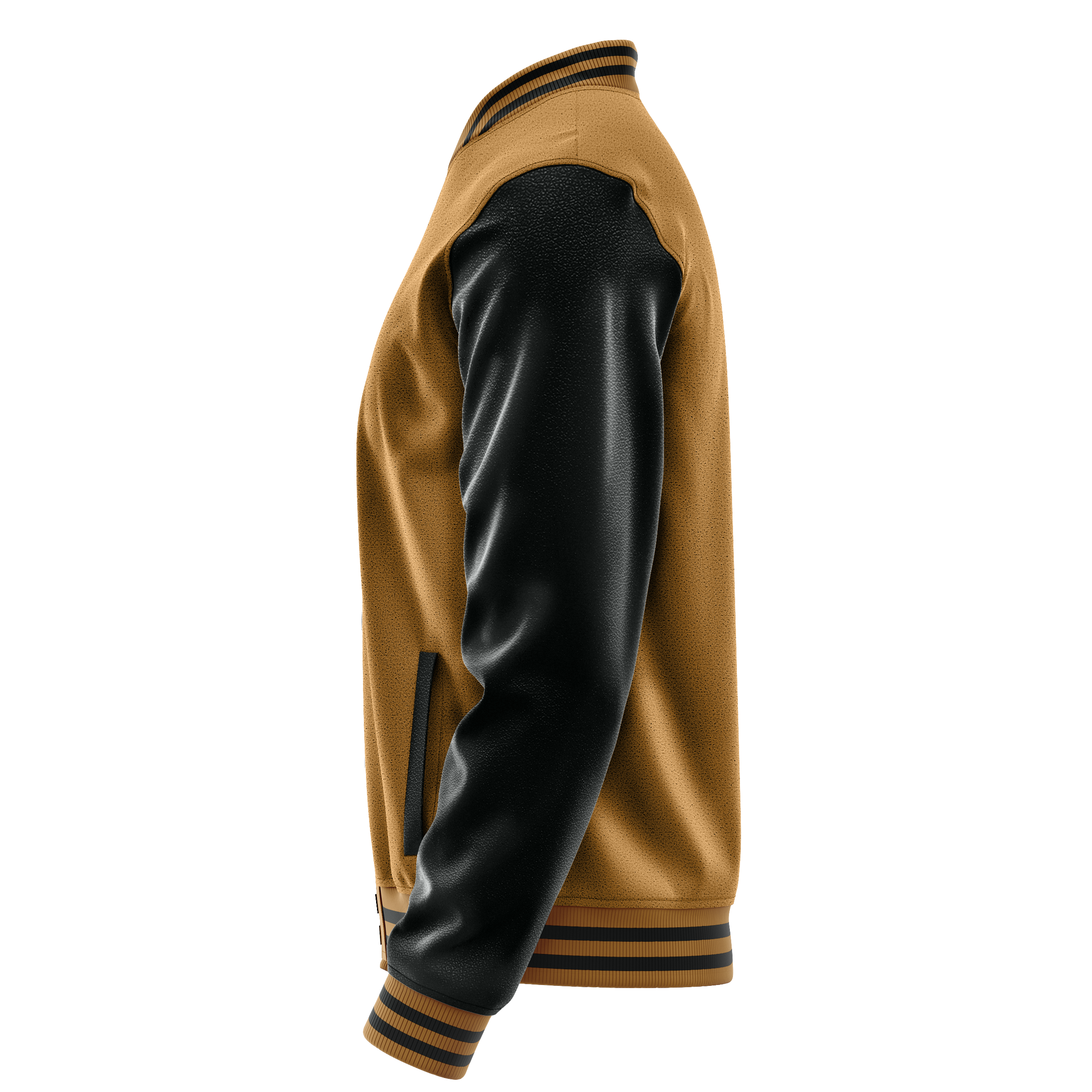 Custom Khaki Varsity Jacket Black Leather Sleeves JG22172217