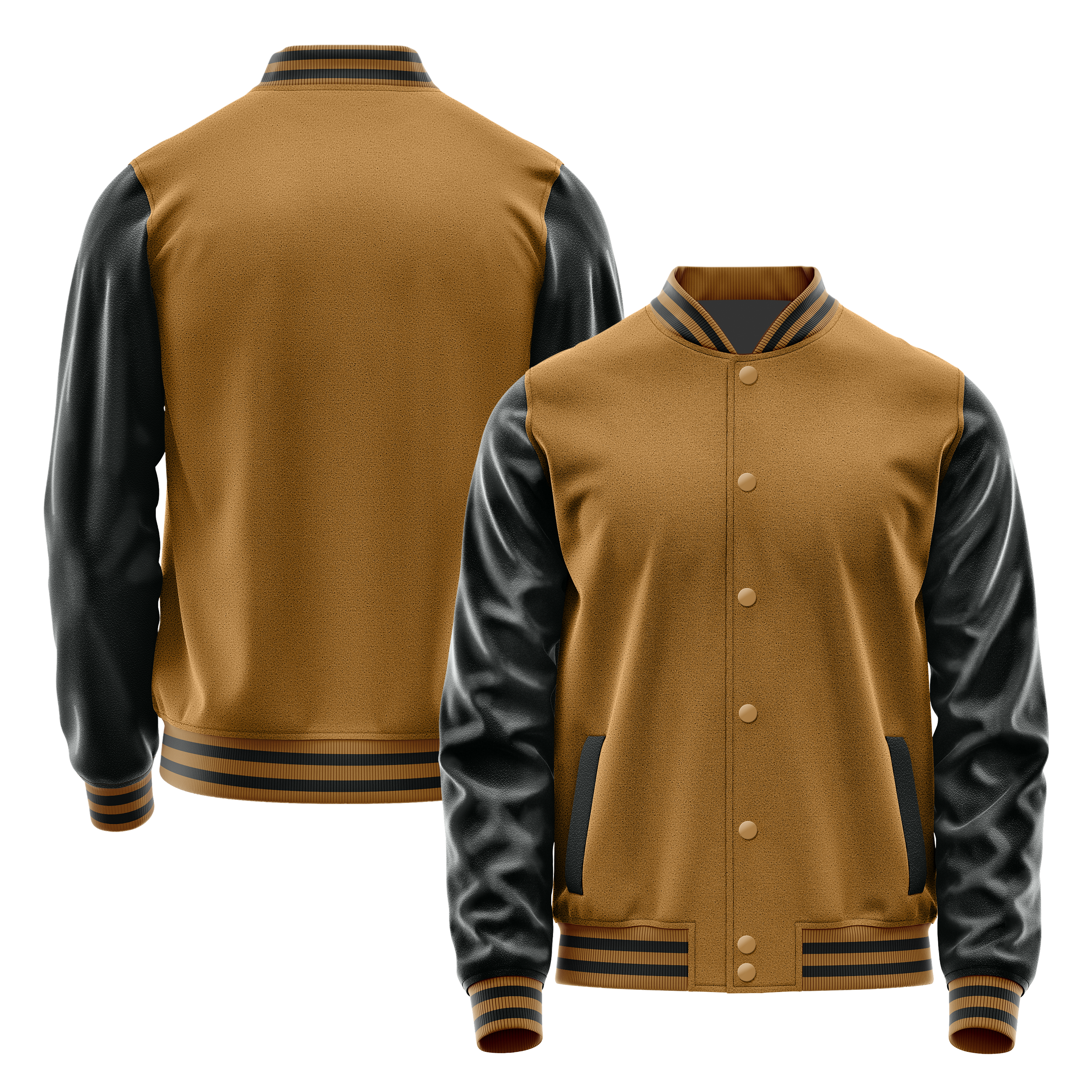 Custom Khaki Varsity Jacket Black Leather Sleeves JG22172217