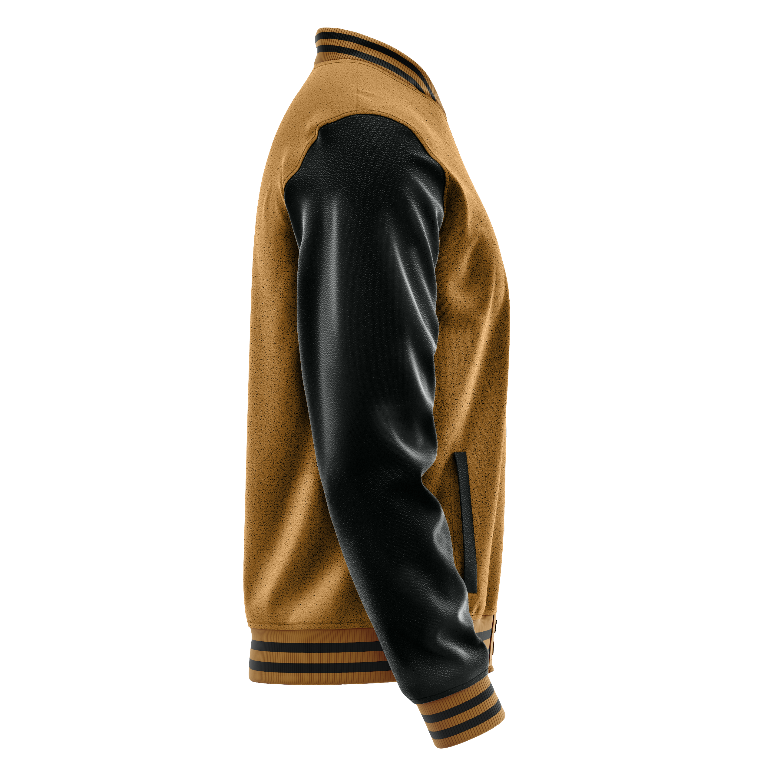 Custom Khaki Varsity Jacket Black Leather Sleeves JG22172217