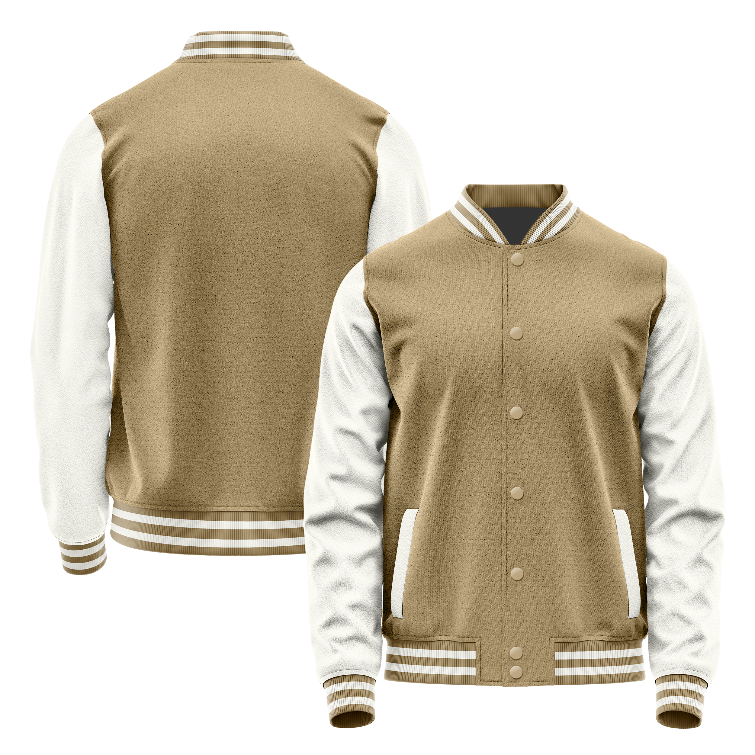 Custom Light Khaki Varsity Jacket White Leather Sleeves JG25182518