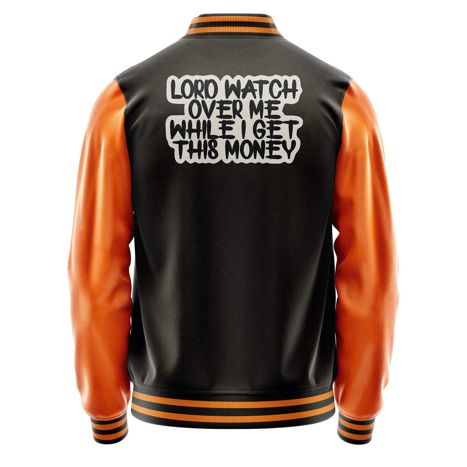 Custom Brown Varsity Jacket Patches Orange Leather Sleeves - Dice