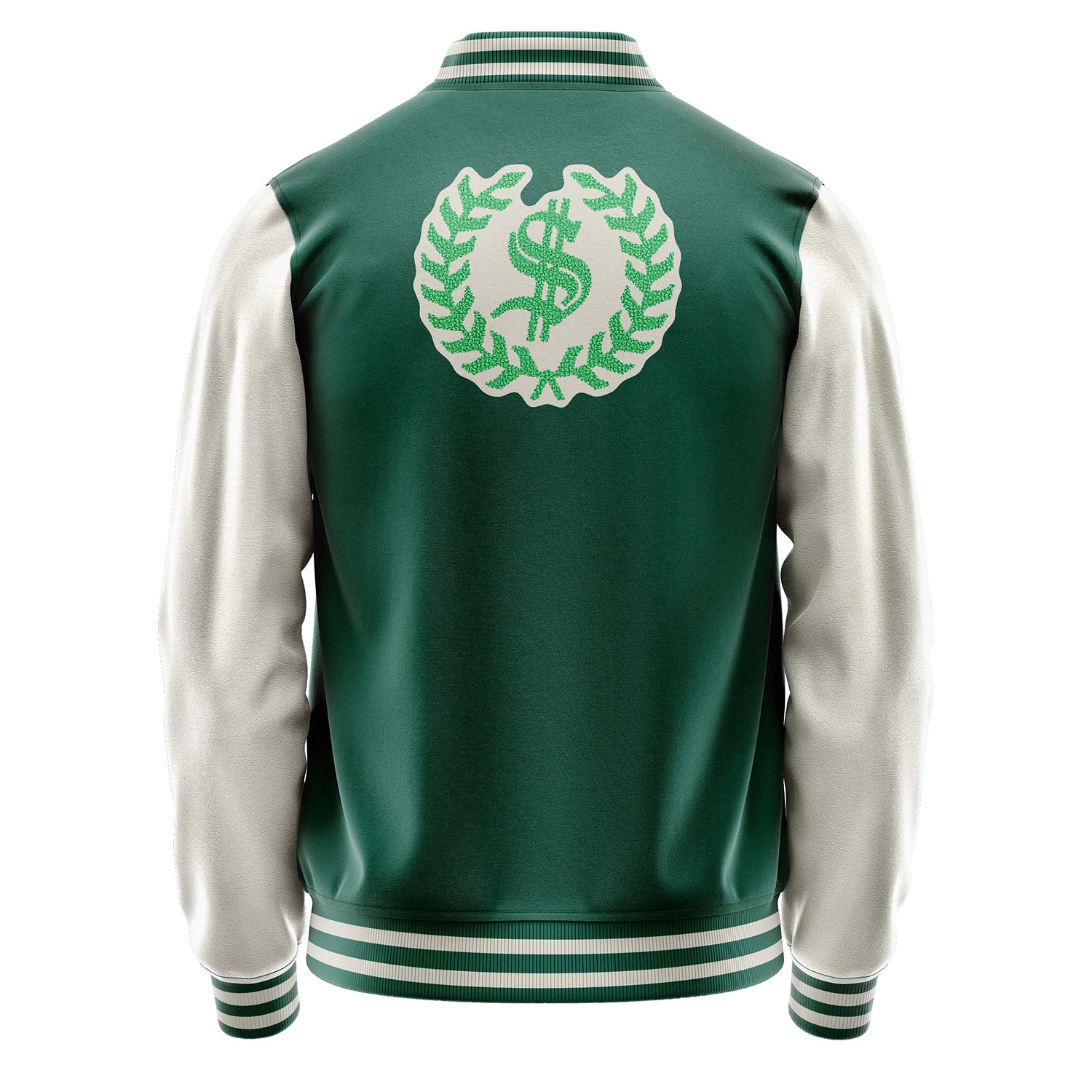 Custom Green Varsity Jacket Patches Beige Leather Sleeves - Hated Wanted Dosliked Confornted NONE