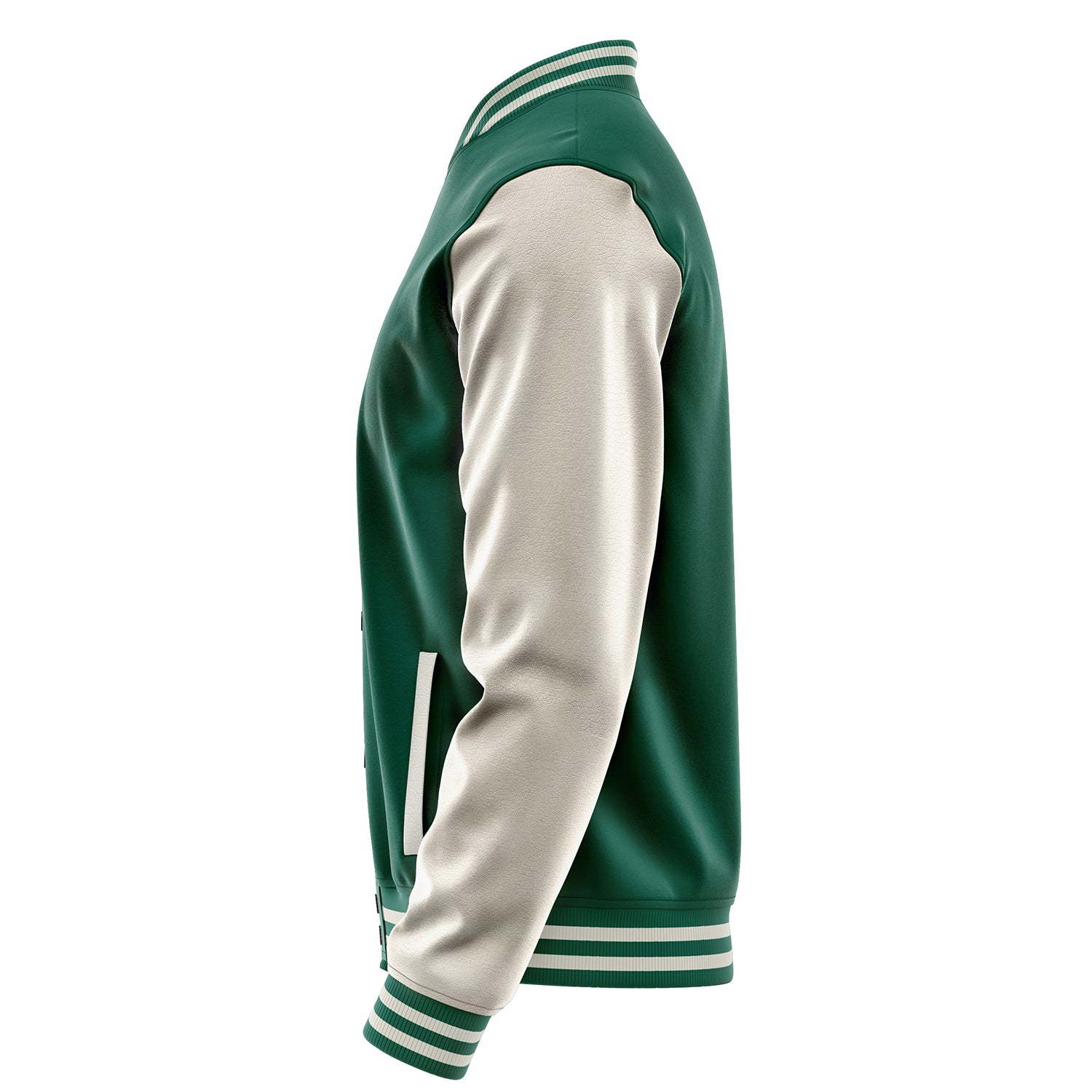 Custom Green Varsity Jacket Patches Beige Leather Sleeves - Hated Wanted Dosliked Confornted NONE