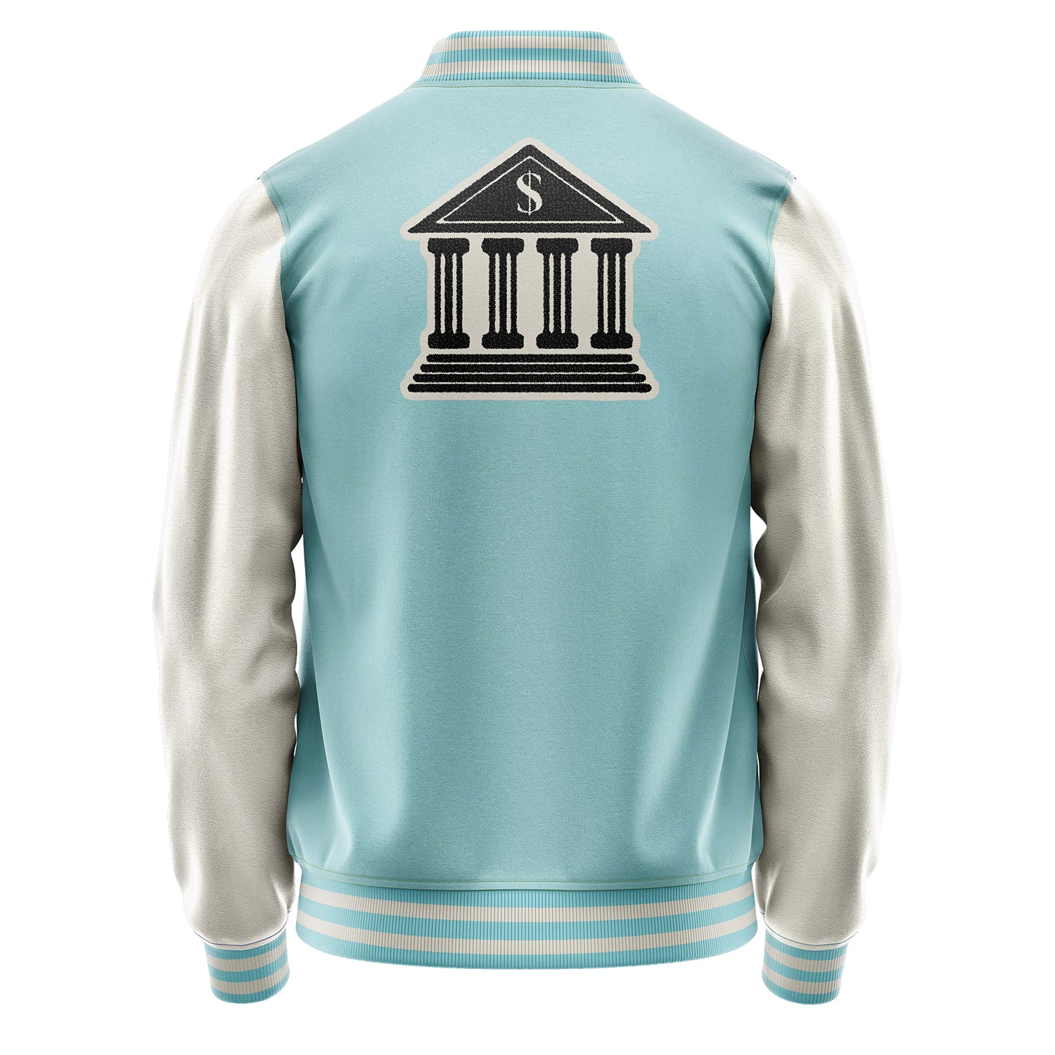 Custom Light Blue Varsity Jacket Patches Beige Leather Sleeves - Dice