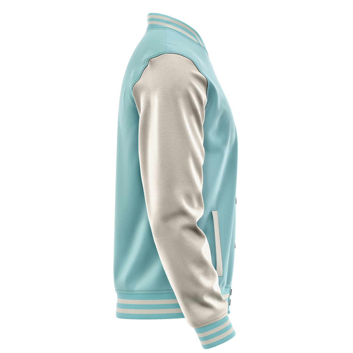 Custom Light Blue Varsity Jacket Patches Beige Leather Sleeves - Dice