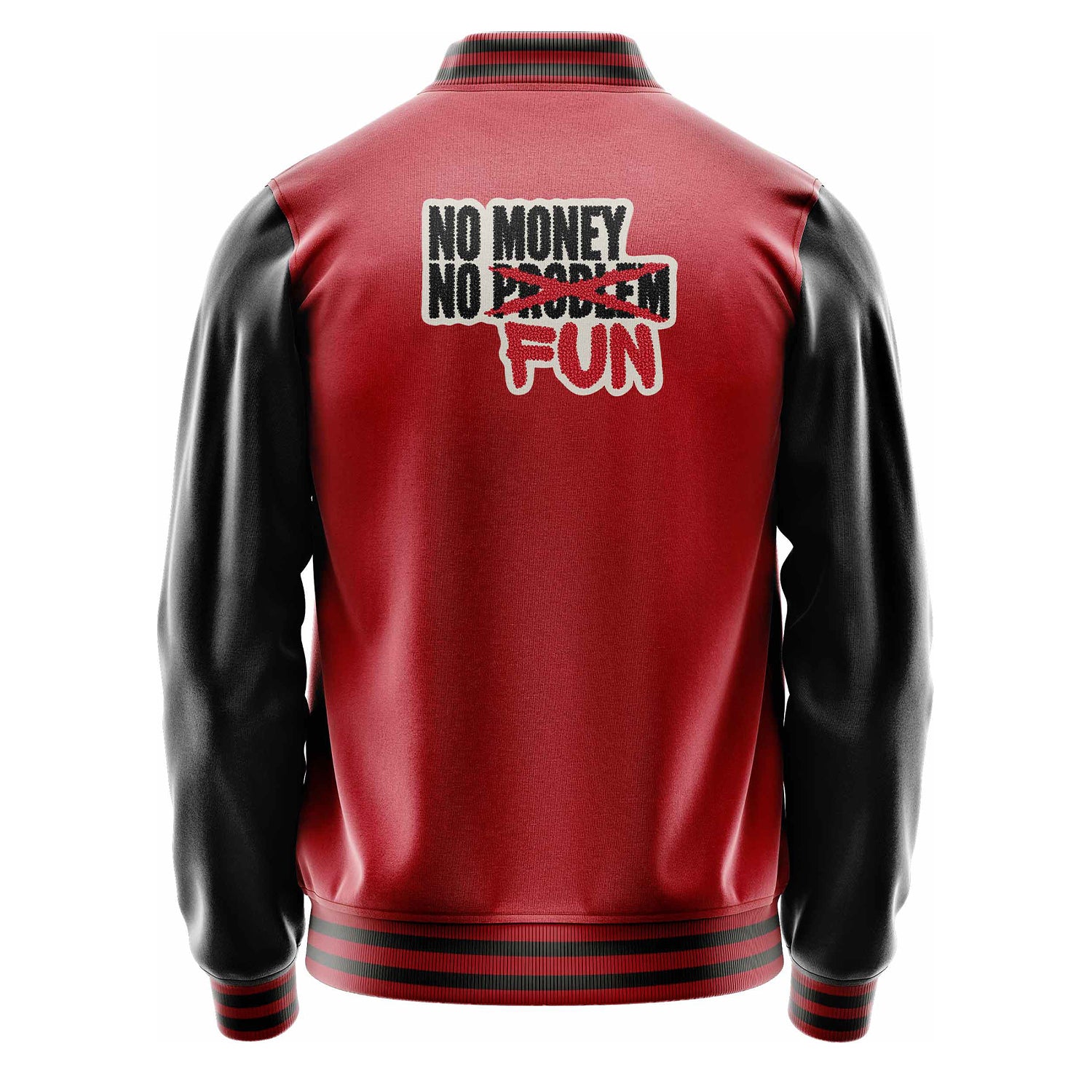 Custom Red Varsity Jacket Patches Black Leather Sleeves - Money