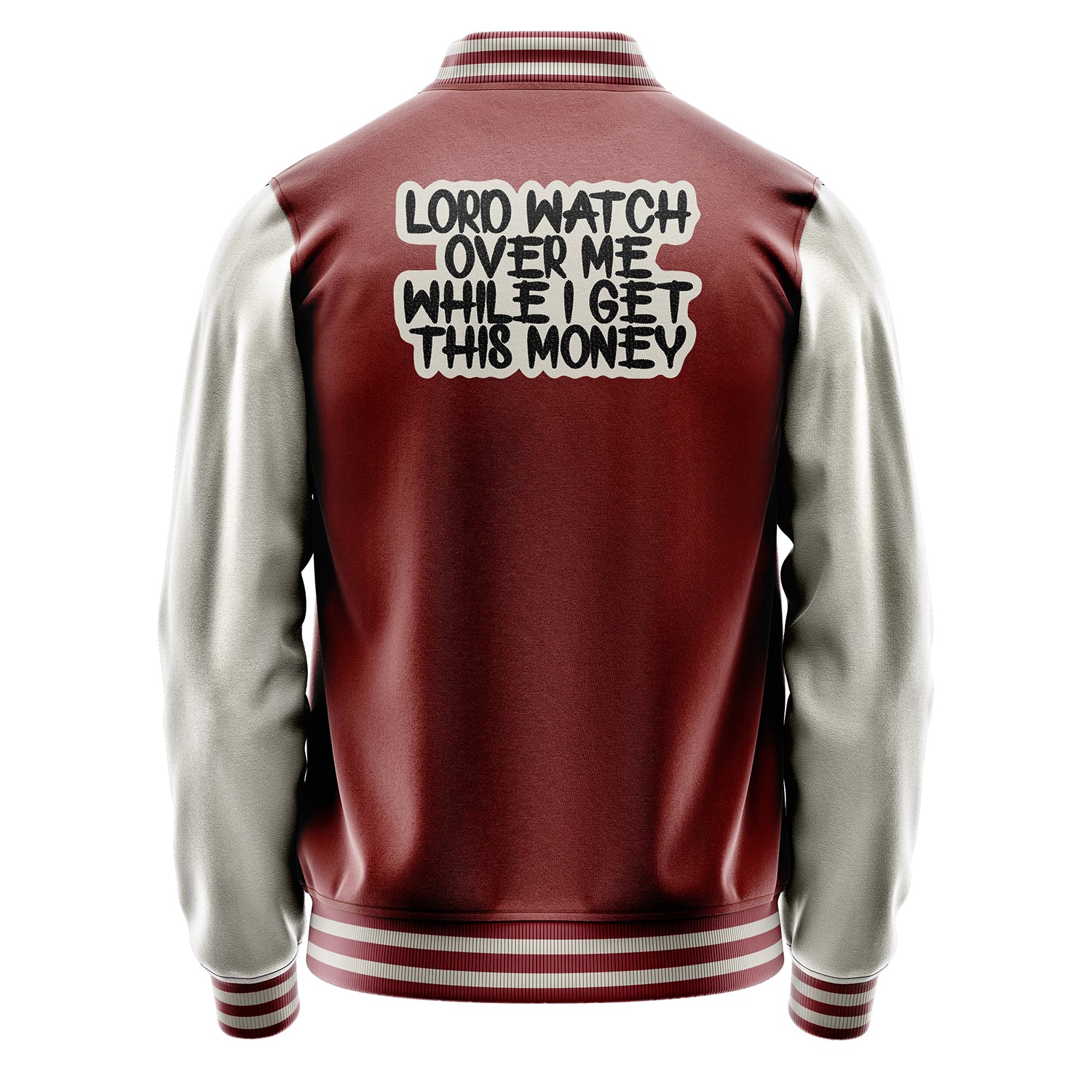 Custom Dark Red Varsity Jacket Patches Beige Leather Sleeves - Dollar Badge
