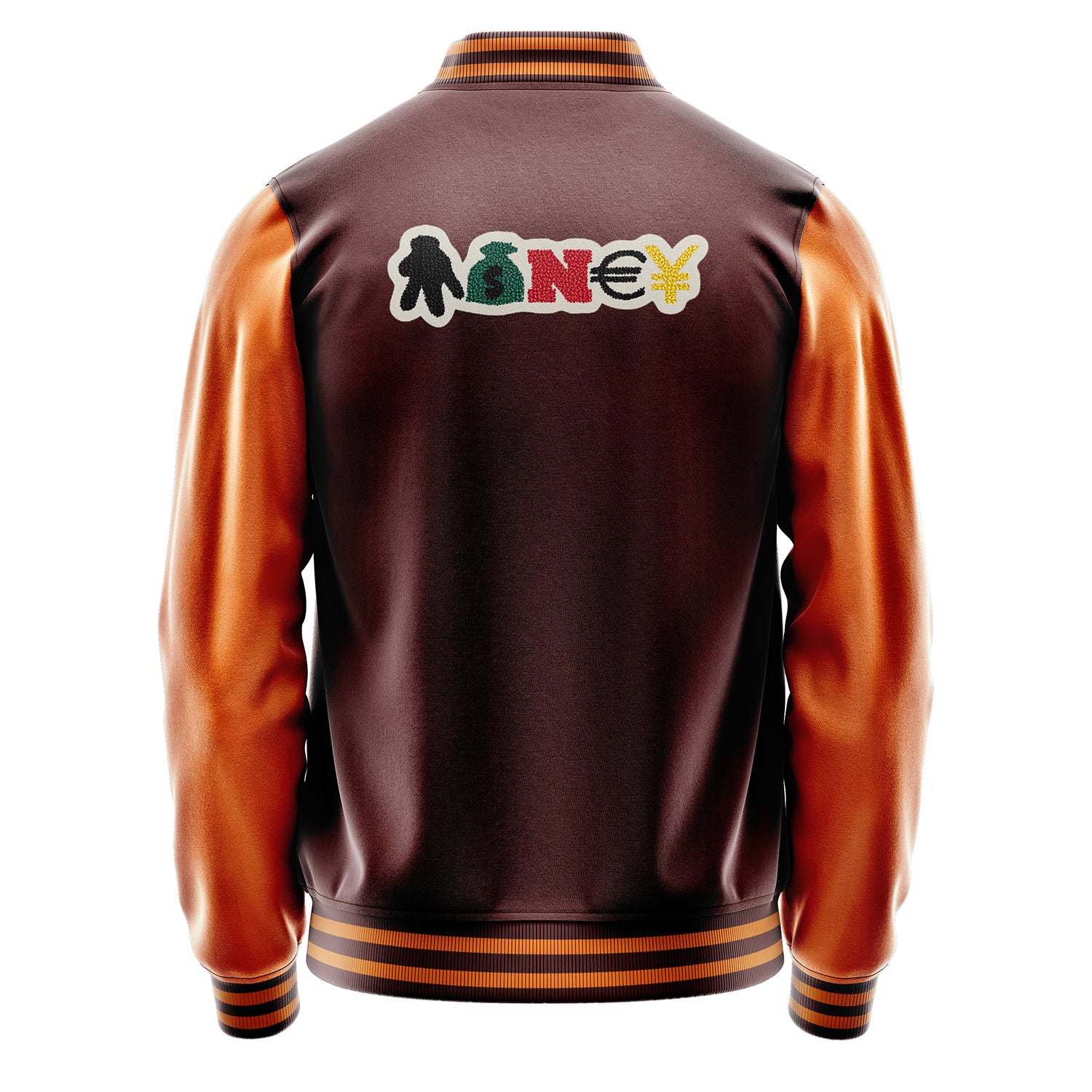 Custom Wine Red Varsity Jacket Patches Orange Leather Sleeves - Dice