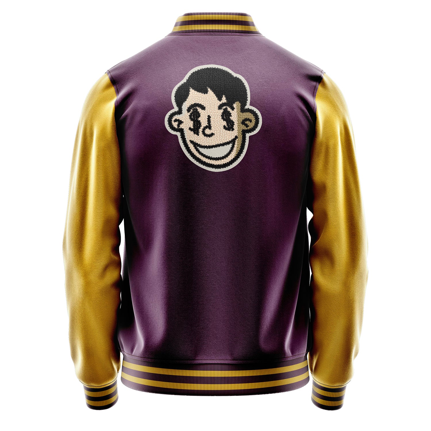 Custom Purple Varsity Jacket Patches Egg Yellow Leather Sleeves - Boy emoji