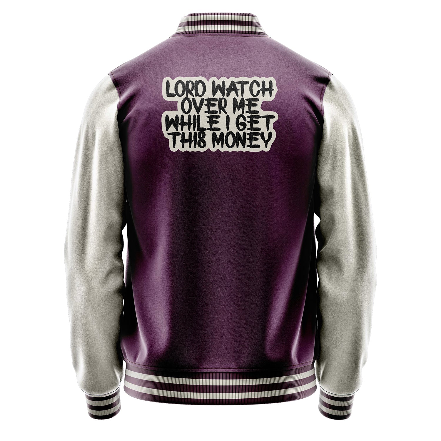 Custom Purple Varsity Jacket Patches Beige Leather Sleeves - Dollar Badge