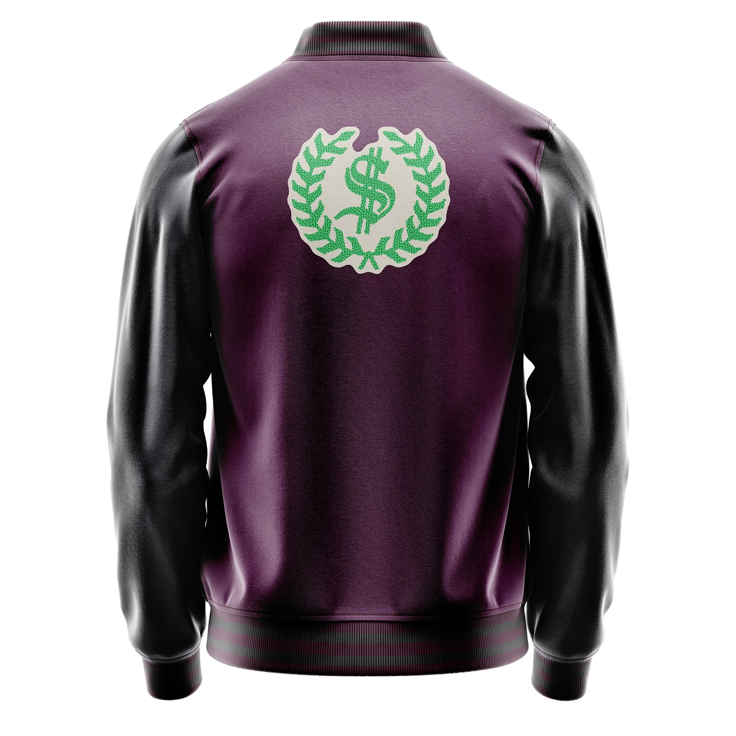 Custom Purple Varsity Jacket Patches Dark Gray Leather Sleeves - Dice