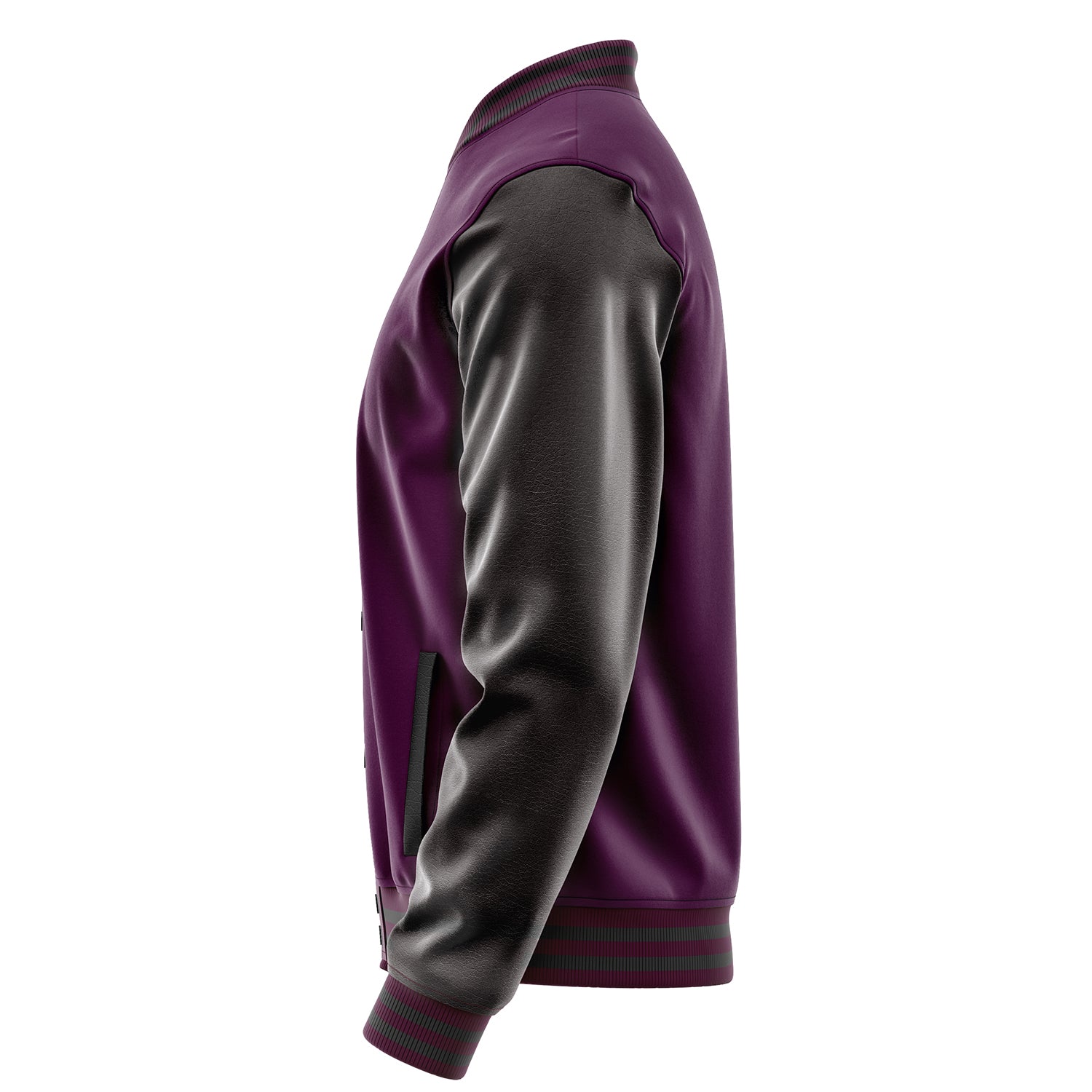 Custom Purple Varsity Jacket Patches Dark Gray Leather Sleeves - Dice