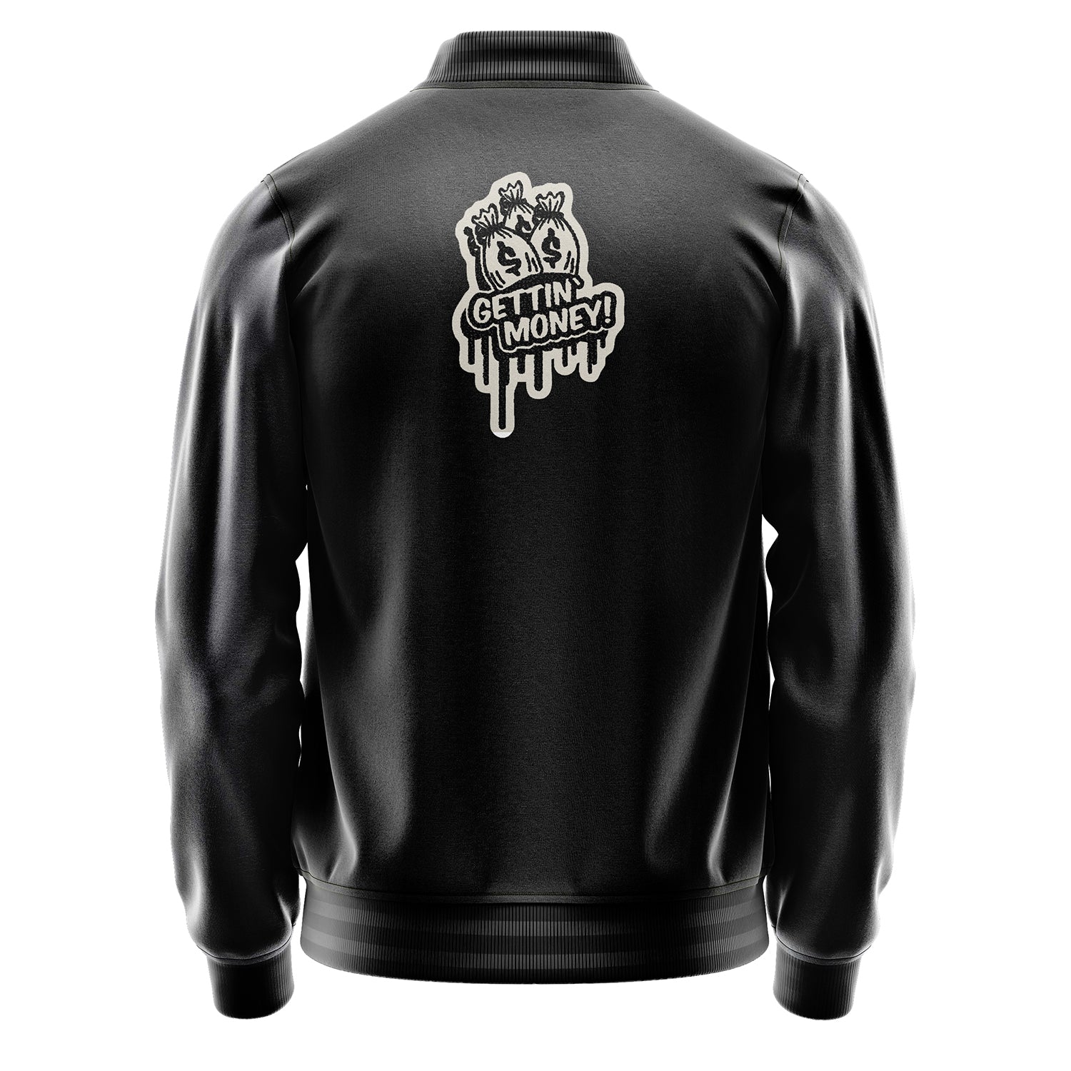 Custom Black Varsity Jacket Patches Dark Gray Leather Sleeves - Dice