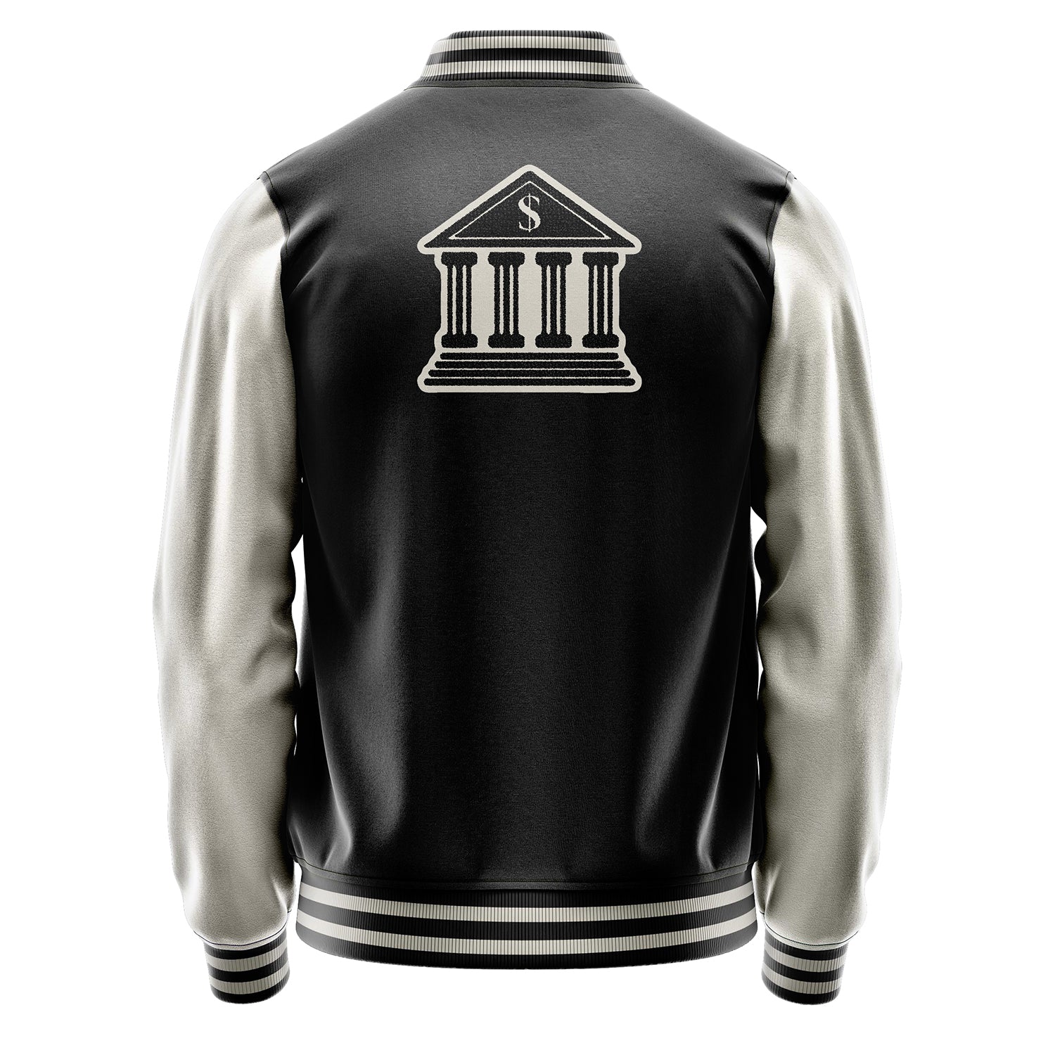 Custom Black Varsity Jacket Patches Beige Leather Sleeves - Shmoney