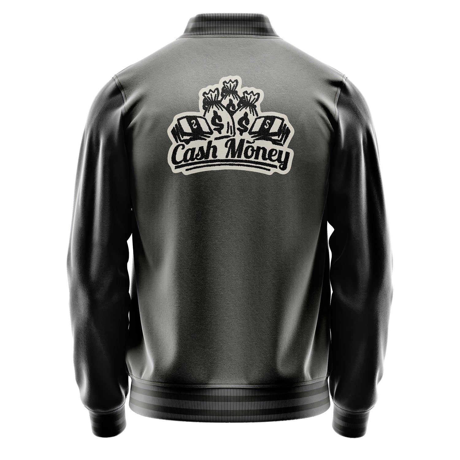 Custom Gray Varsity Jacket Patches Black Leather Sleeves - Hated Wanted Dosliked Confornted NONE