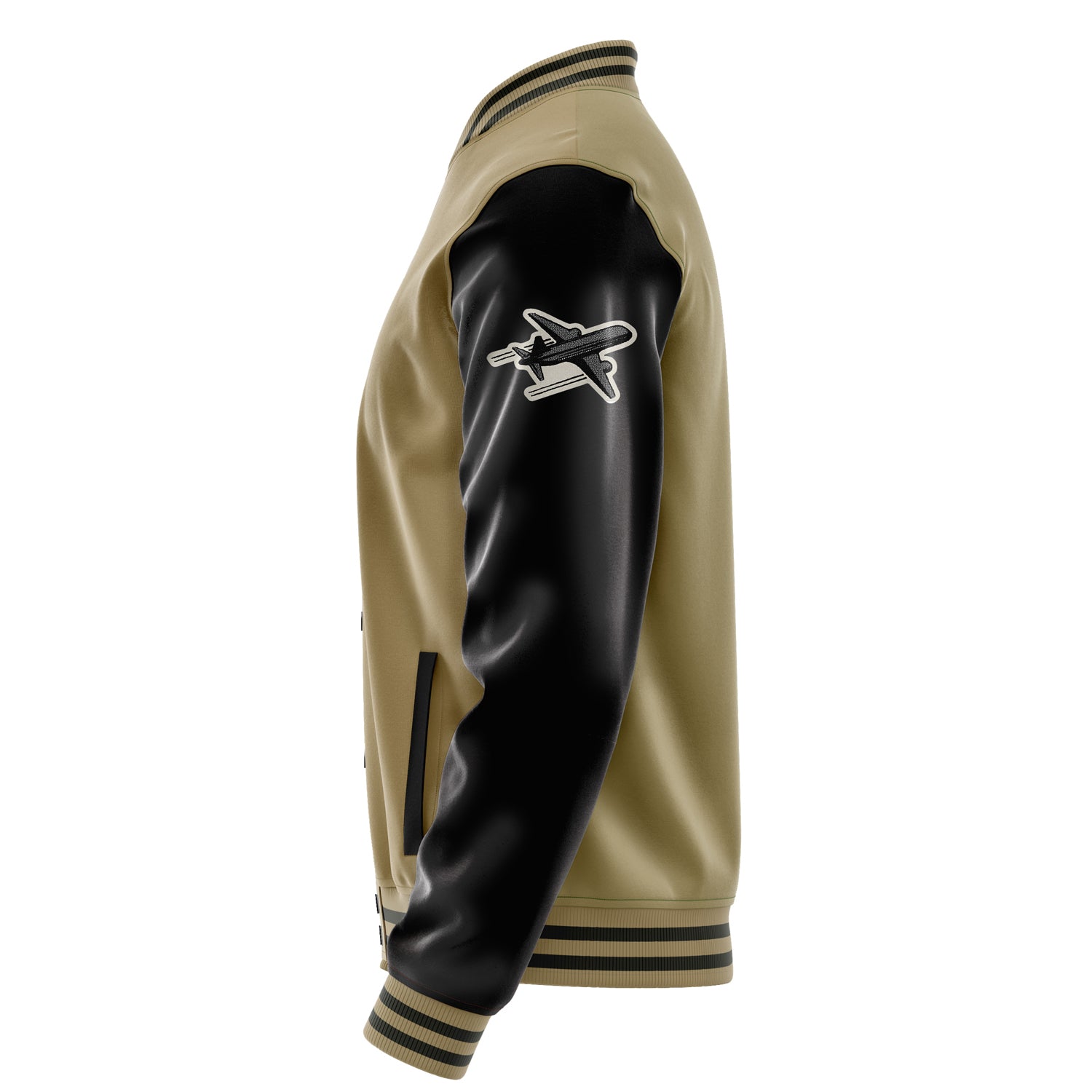 Custom Camel Varsity Jacket Patches Black Leather Sleeves - Love Footballl