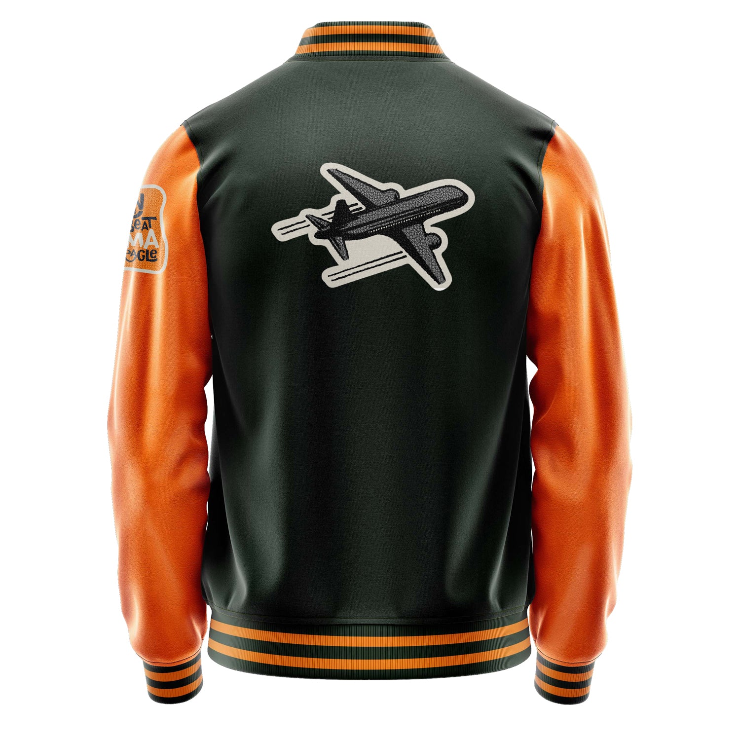Custom Dark Green Varsity Jacket Patches Orange Leather Sleeves - Badge