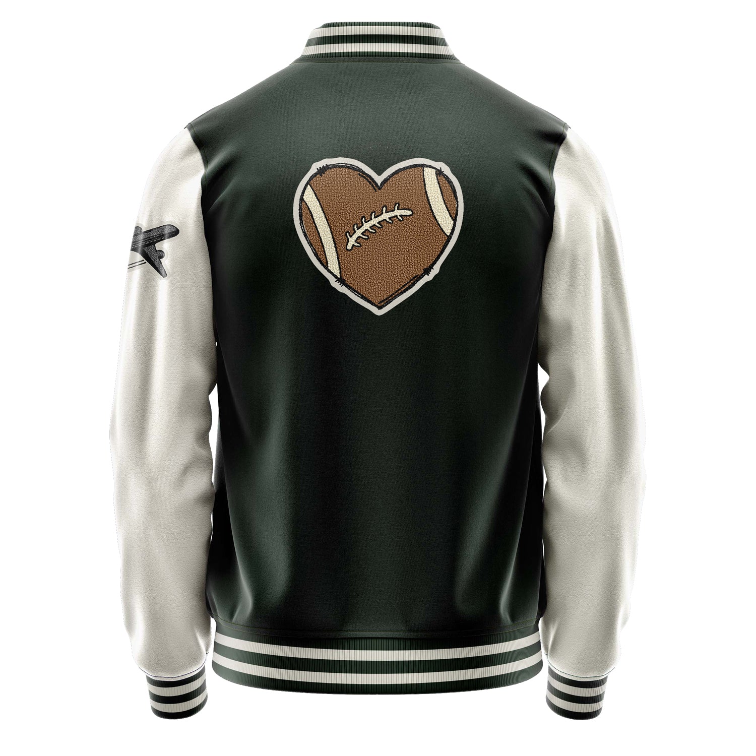 Custom Dark Green Varsity Jacket Patches Beige Leather Sleeves - Love Footballl