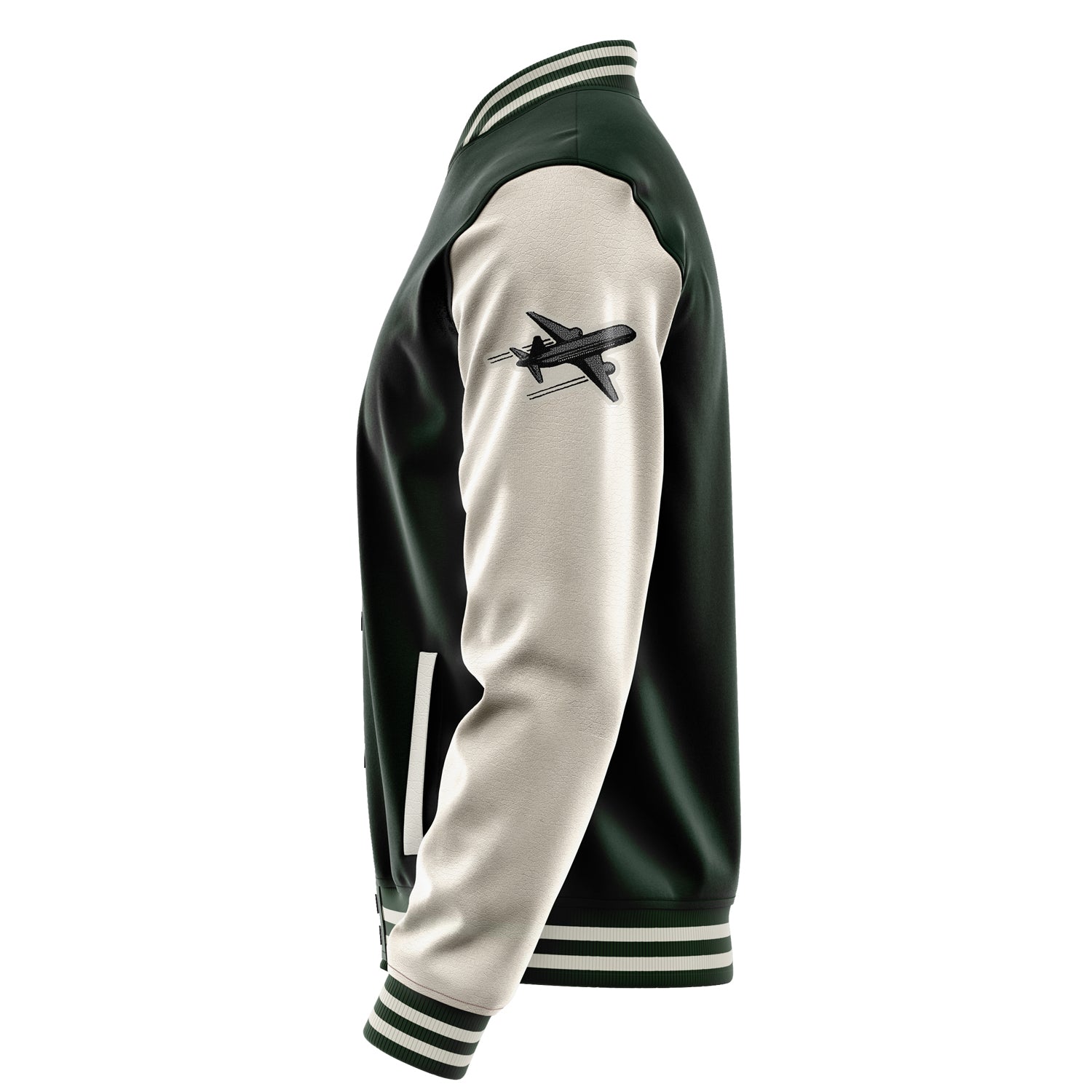 Custom Dark Green Varsity Jacket Patches Beige Leather Sleeves - Love Footballl