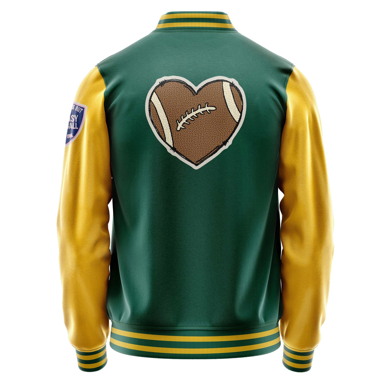 Custom Green Varsity Jacket Patches Egg Yellow Leather Sleeves - Badge
