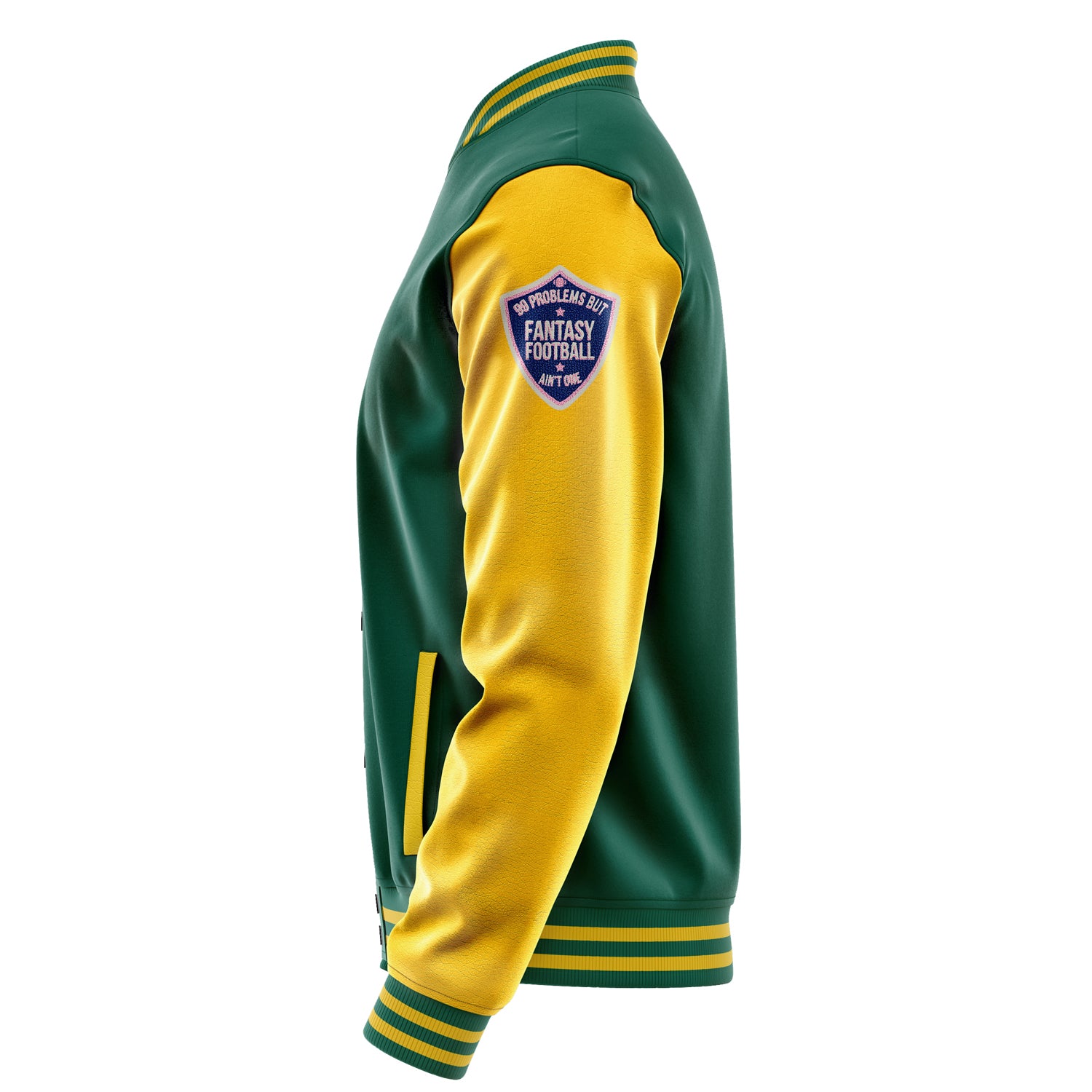 Custom Green Varsity Jacket Patches Egg Yellow Leather Sleeves - Badge