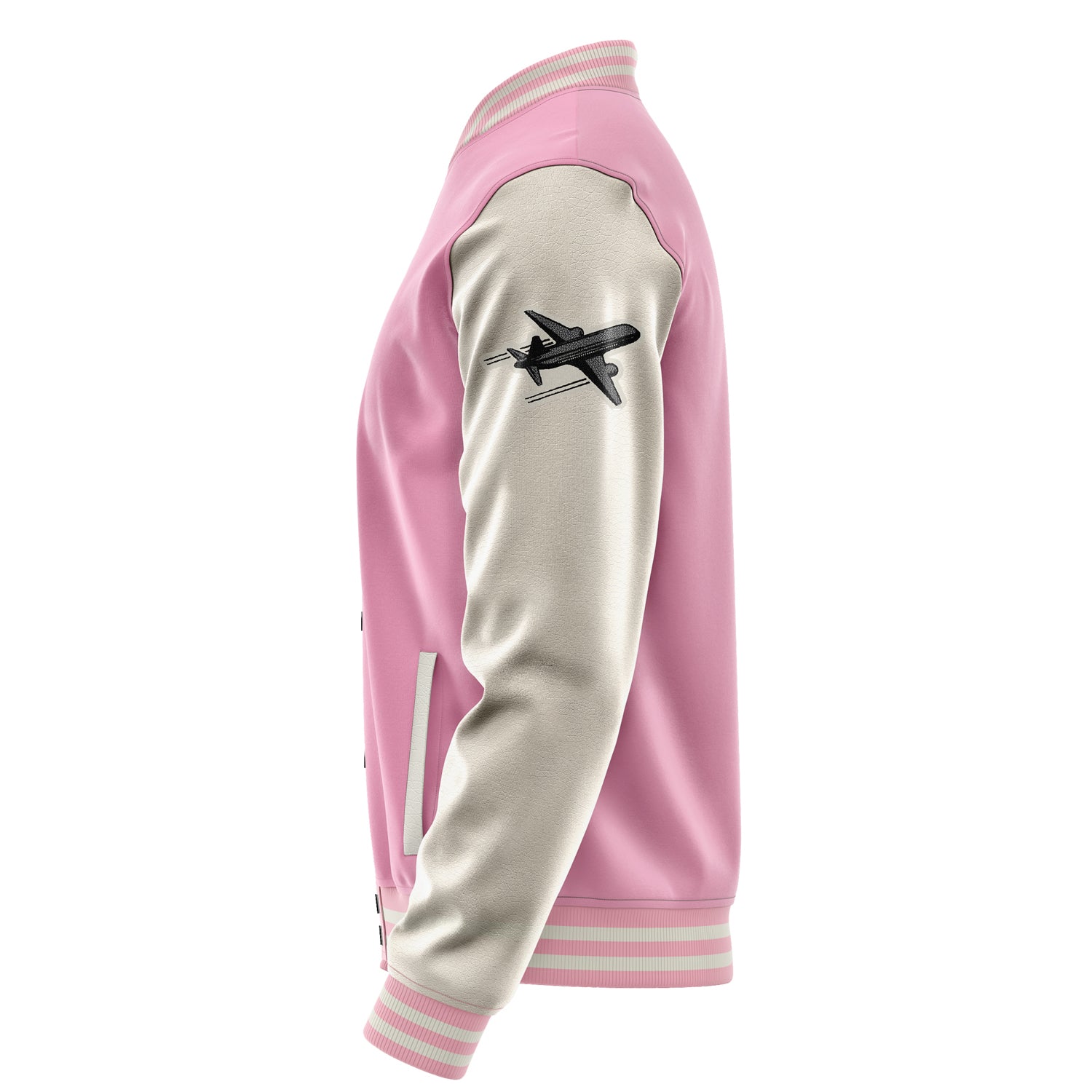 Custom Pink Varsity Jacket Patches Beige Leather Sleeves - Football