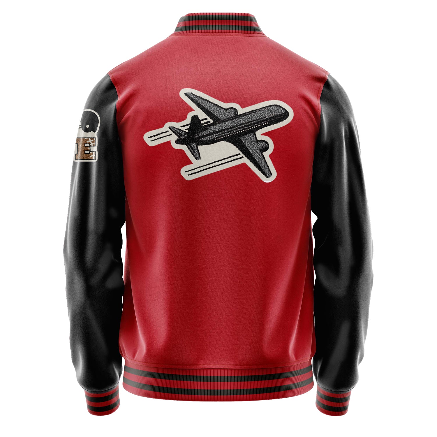 Custom Red Varsity Jacket Patches Black Leather Sleeves - Love Footballl