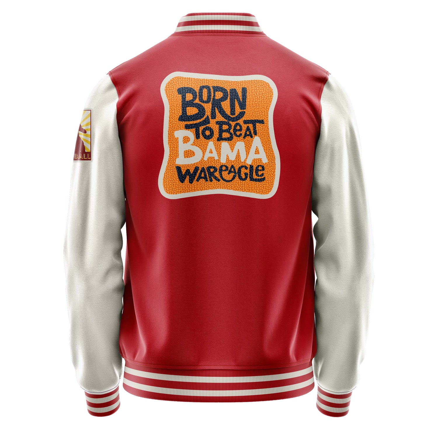 Custom Red Varsity Jacket Patches Beige Leather Sleeves - Heart-shaped football