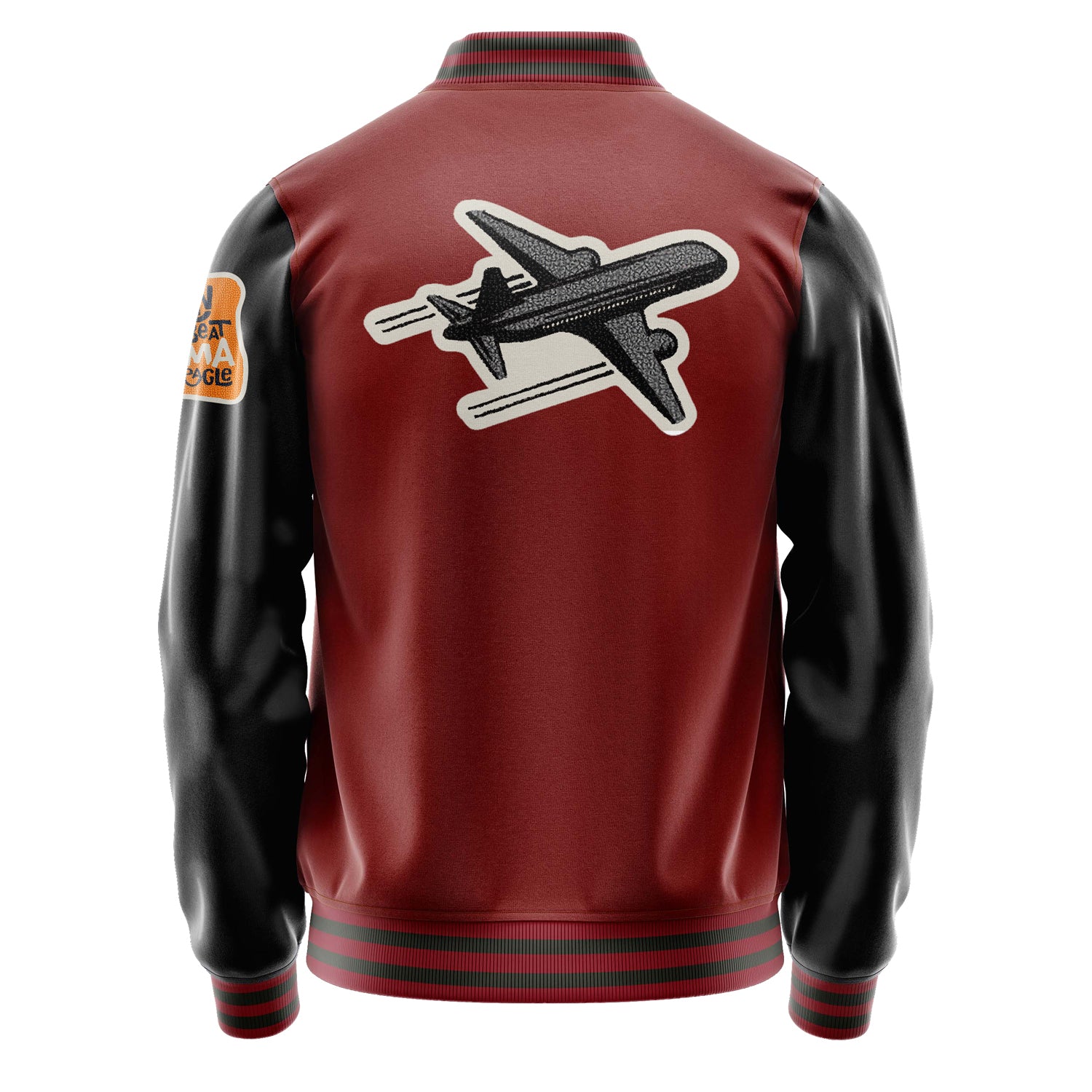 Custom Dark Red Varsity Jacket Patches Black Leather Sleeves - Love Footballl