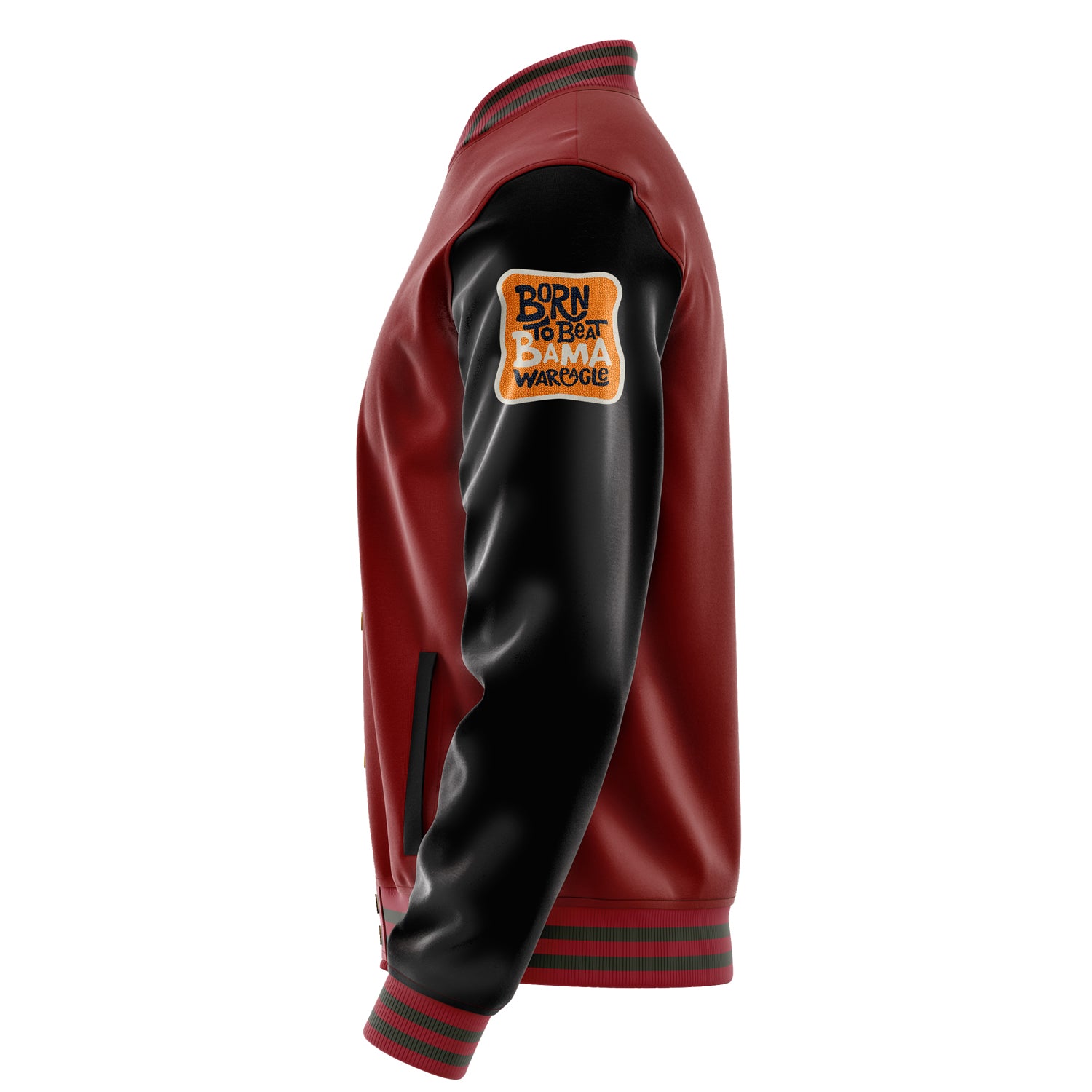 Custom Dark Red Varsity Jacket Patches Black Leather Sleeves - Love Footballl