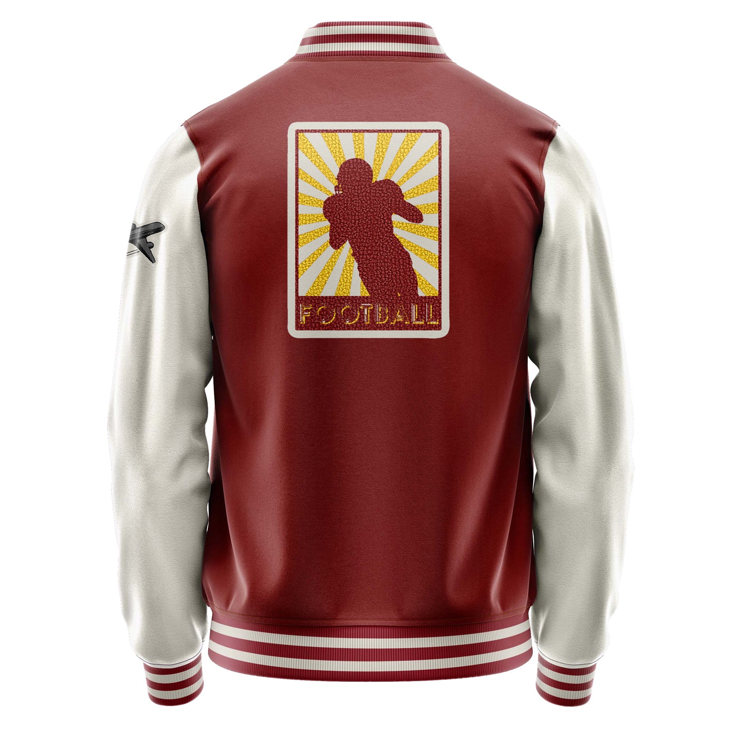 Custom Dark Red Varsity Jacket Patches Beige Leather Sleeves - Plane